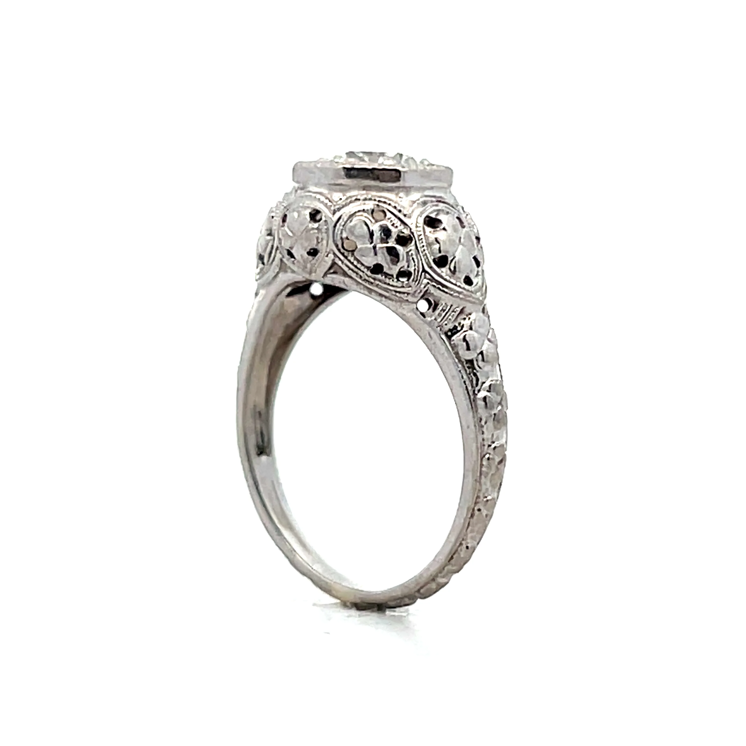 .85 Antique Art Deco Filigree Engagement Ring 18k - Image 5