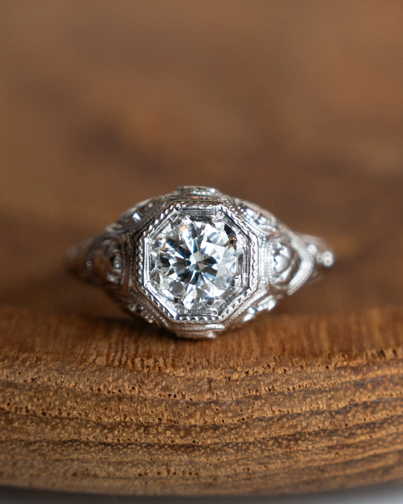 .85 Antique Art Deco Filigree Engagement Ring 18k - Image 7