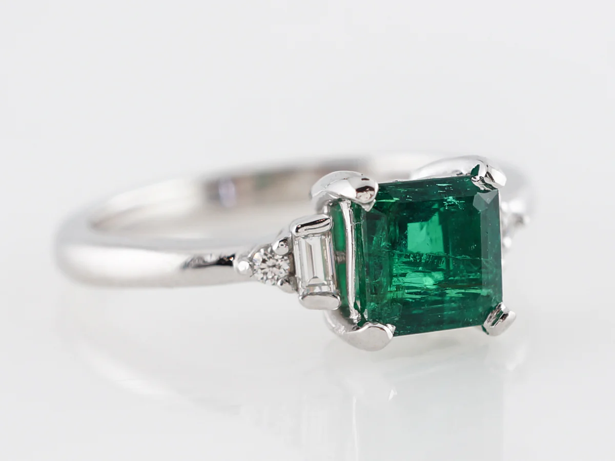 .85 Square Cut Emerald Engagement Ring in 14k White Gold - Image 3