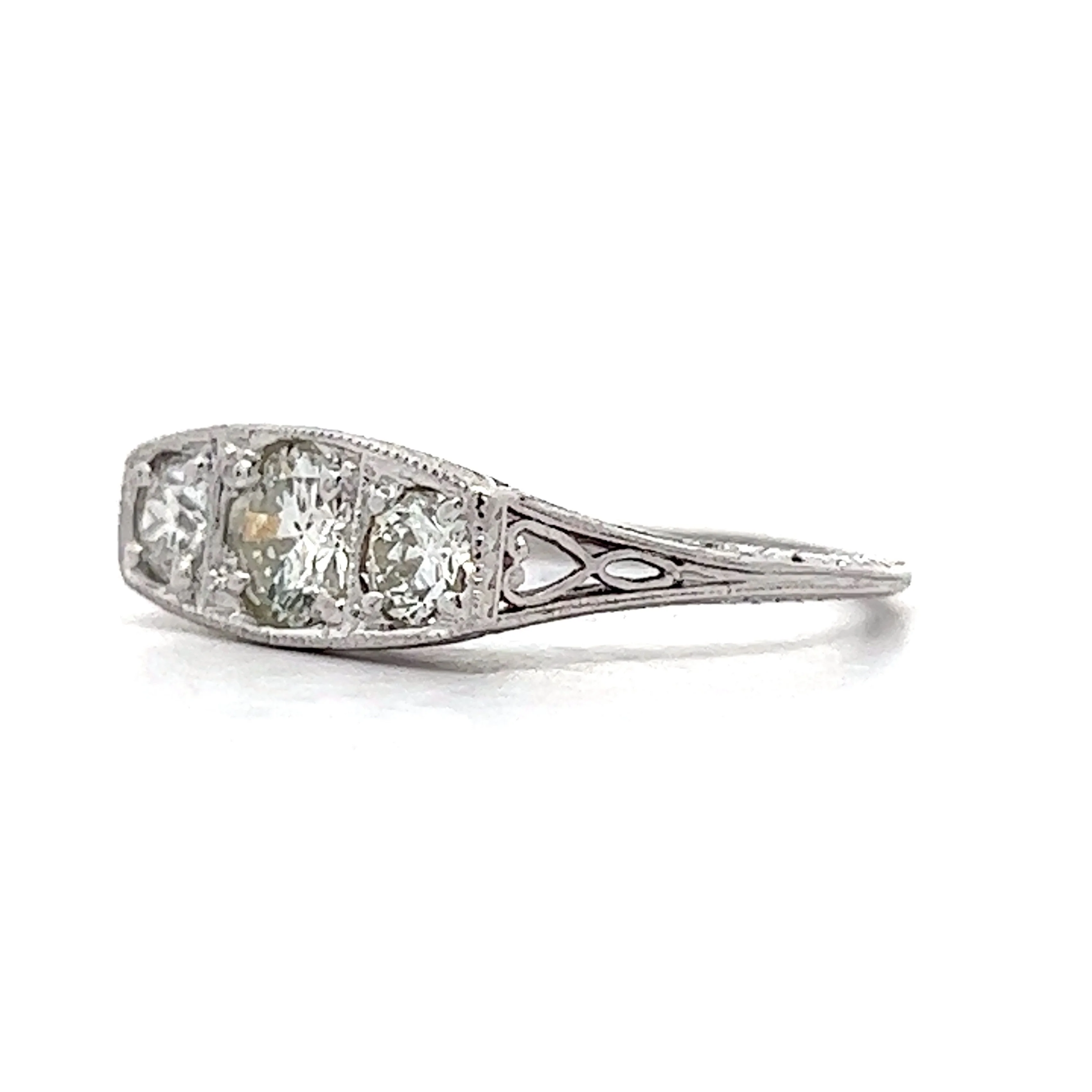 .85 Vintage Art Deco Three Stone Engagement Ring - Image 2
