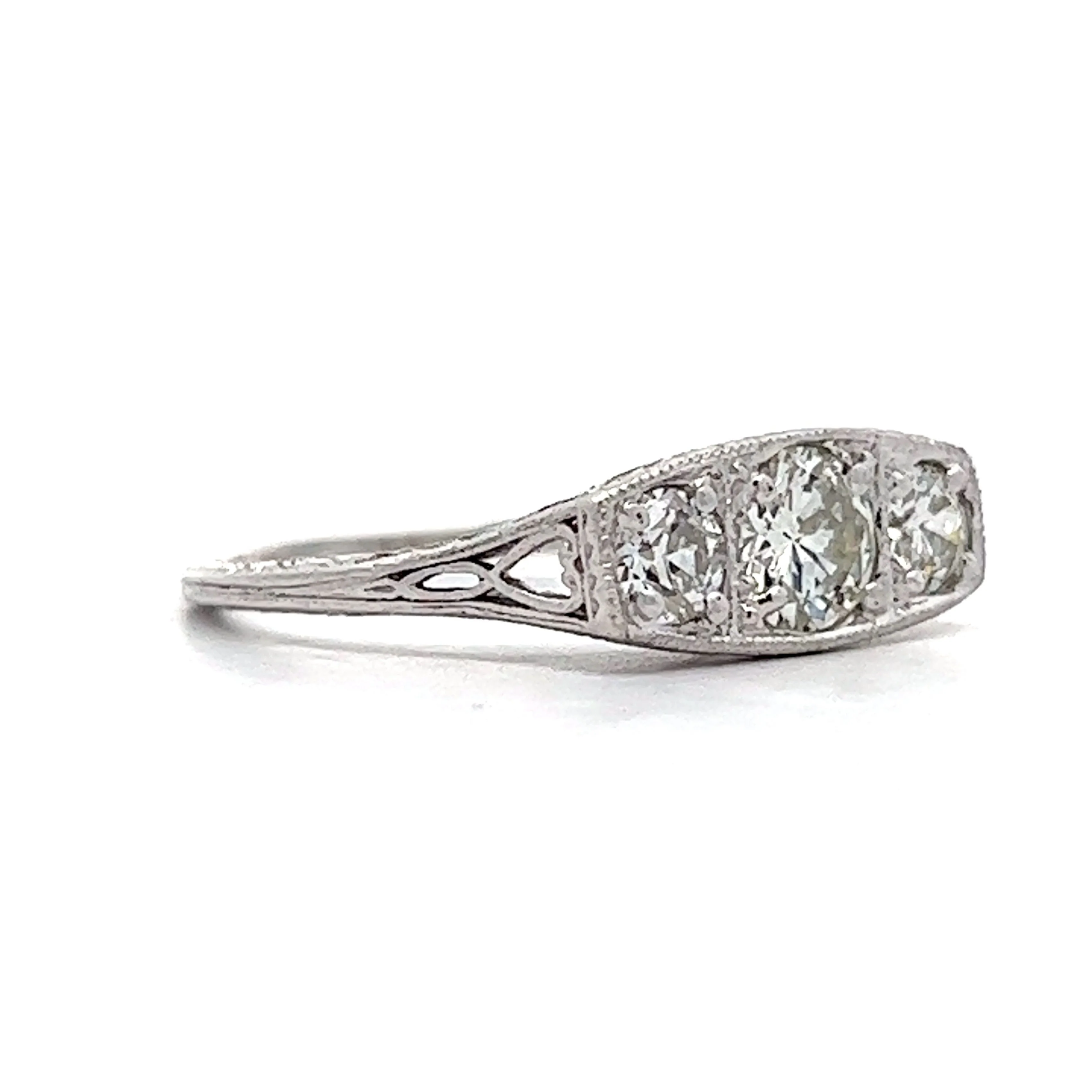 .85 Vintage Art Deco Three Stone Engagement Ring - Image 3
