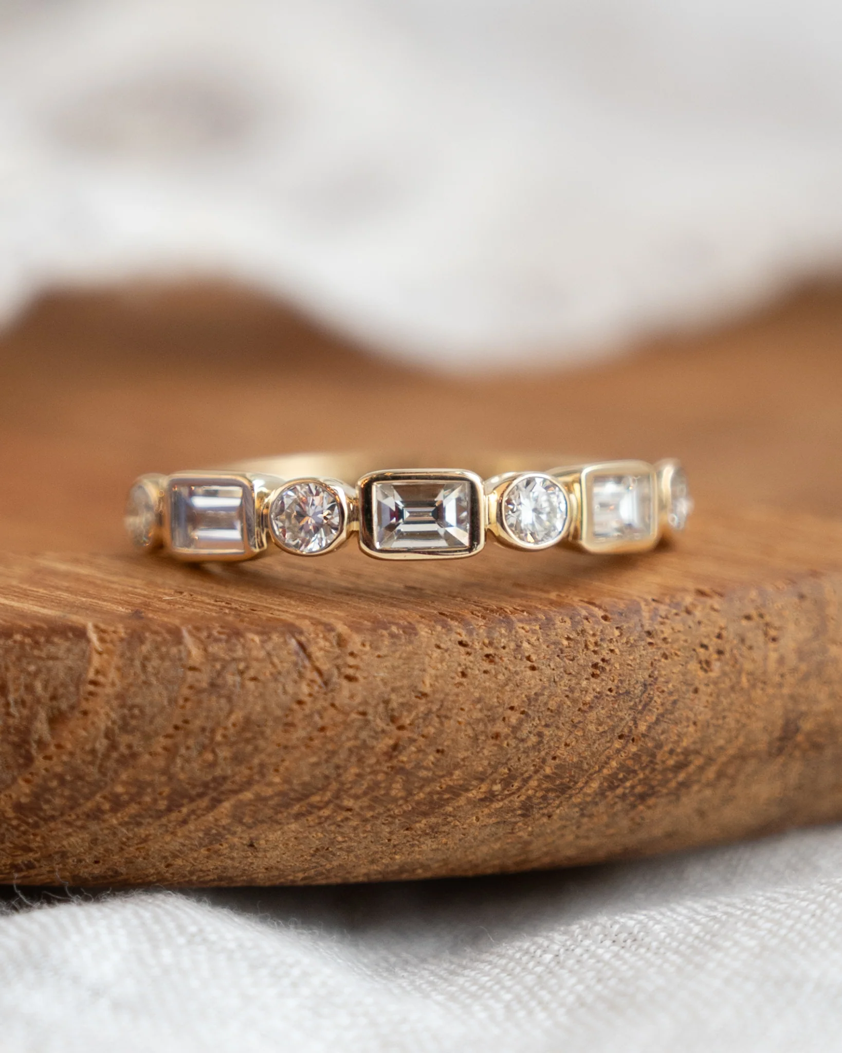 .86 Baguette & Round Diamond Bezel Wedding Band 14k - Image 6