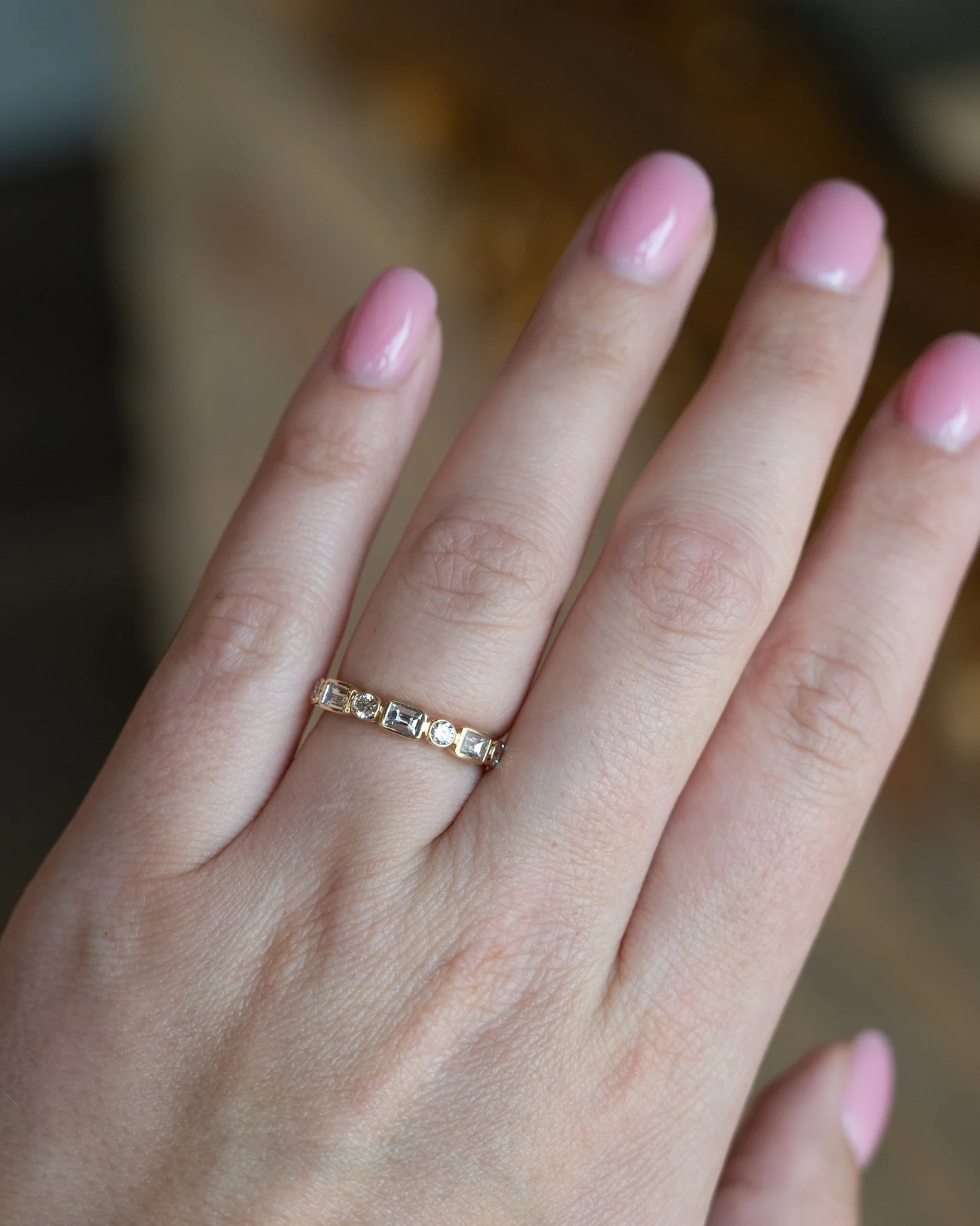 .86 Baguette & Round Diamond Bezel Wedding Band 14k - Image 7