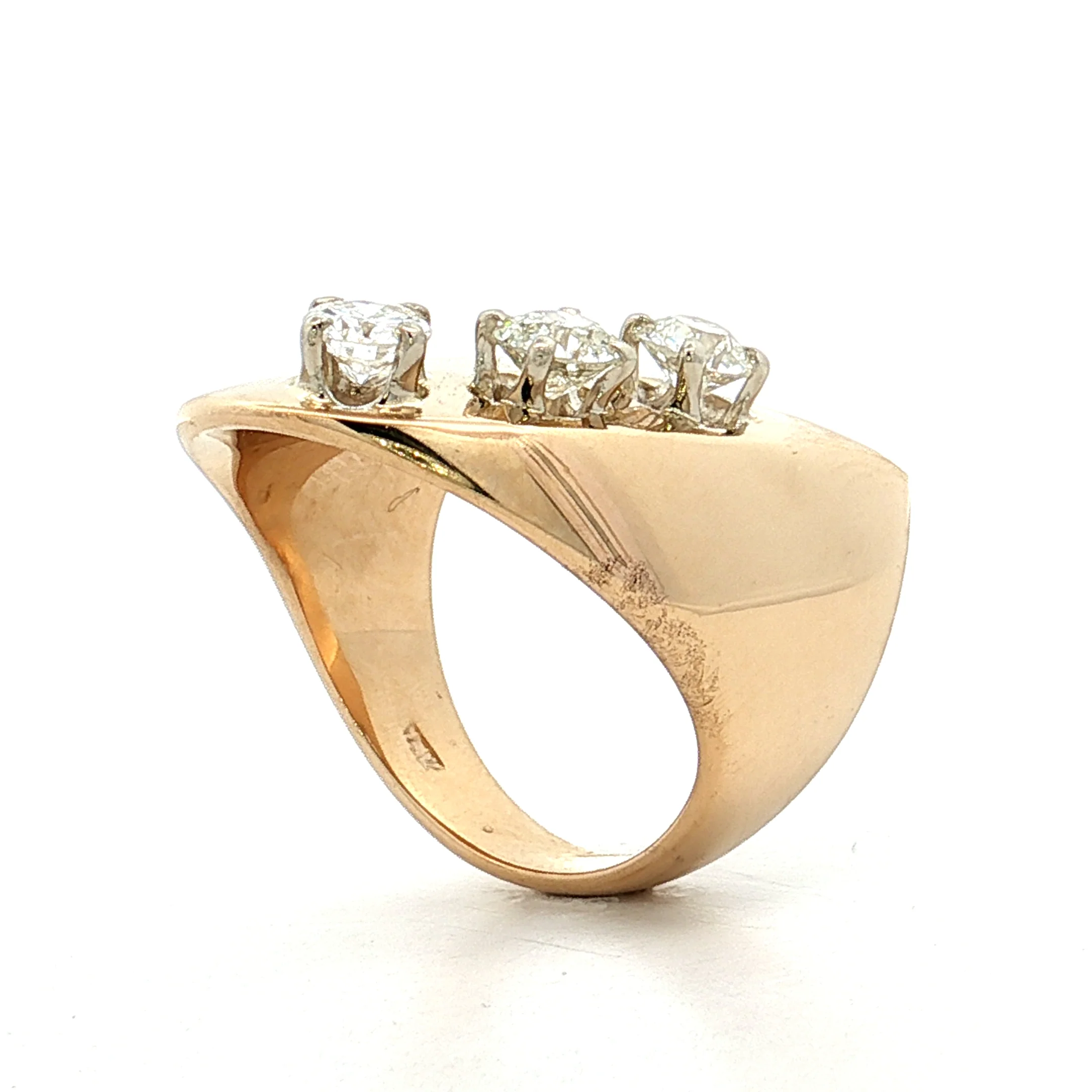 .86 Diamond Three Stone Cocktail Ring 14k Yellow Gold - Image 5