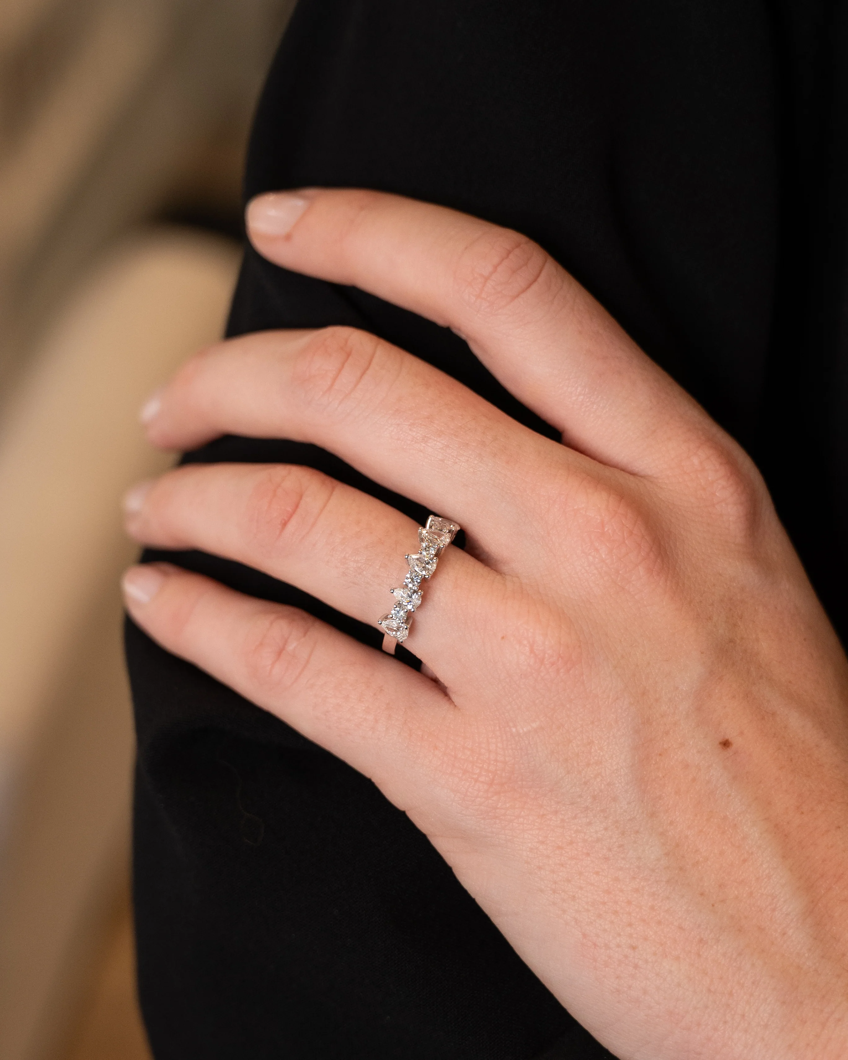 .86 Pear & Round Diamond Wedding Band 18k - Image 7