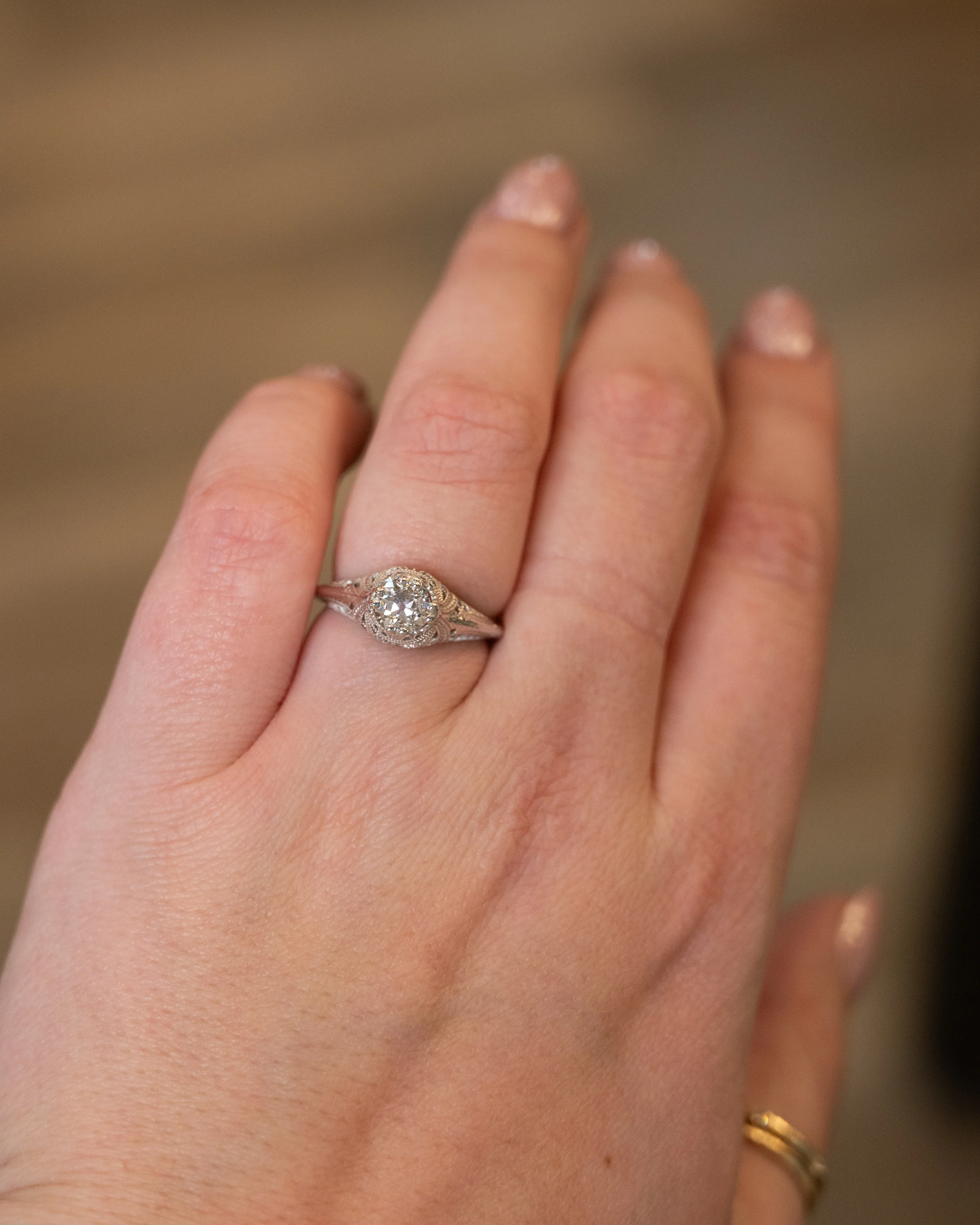 .87 Antique Deco European Diamond Engagement Ring 18k - Image 7