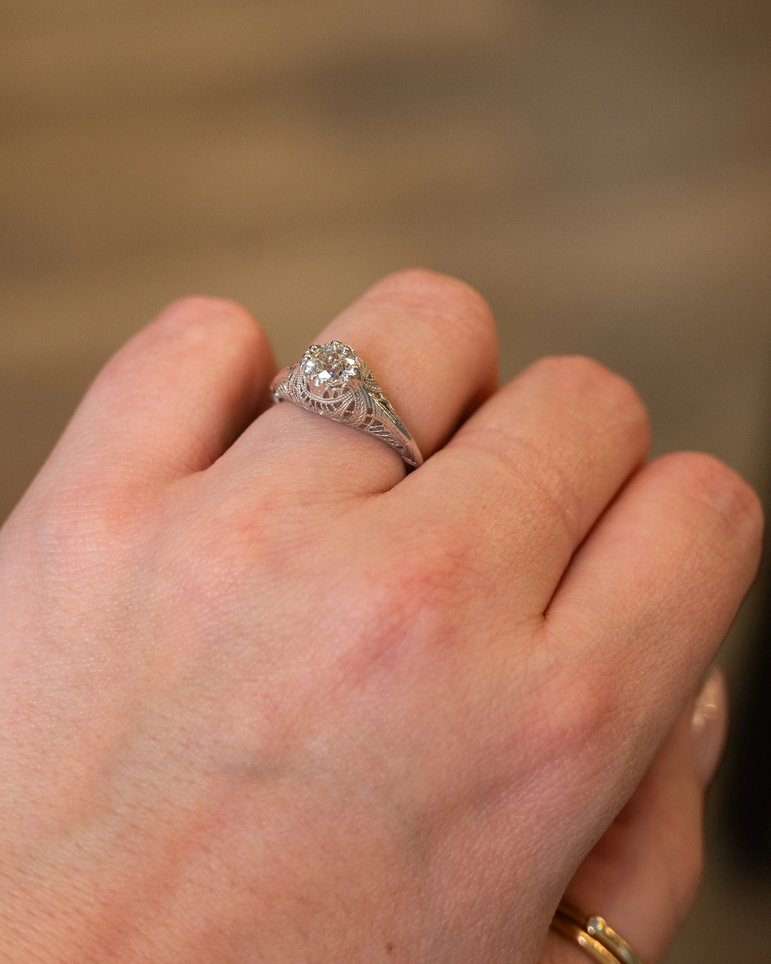 .87 Antique Deco European Diamond Engagement Ring 18k - Image 8