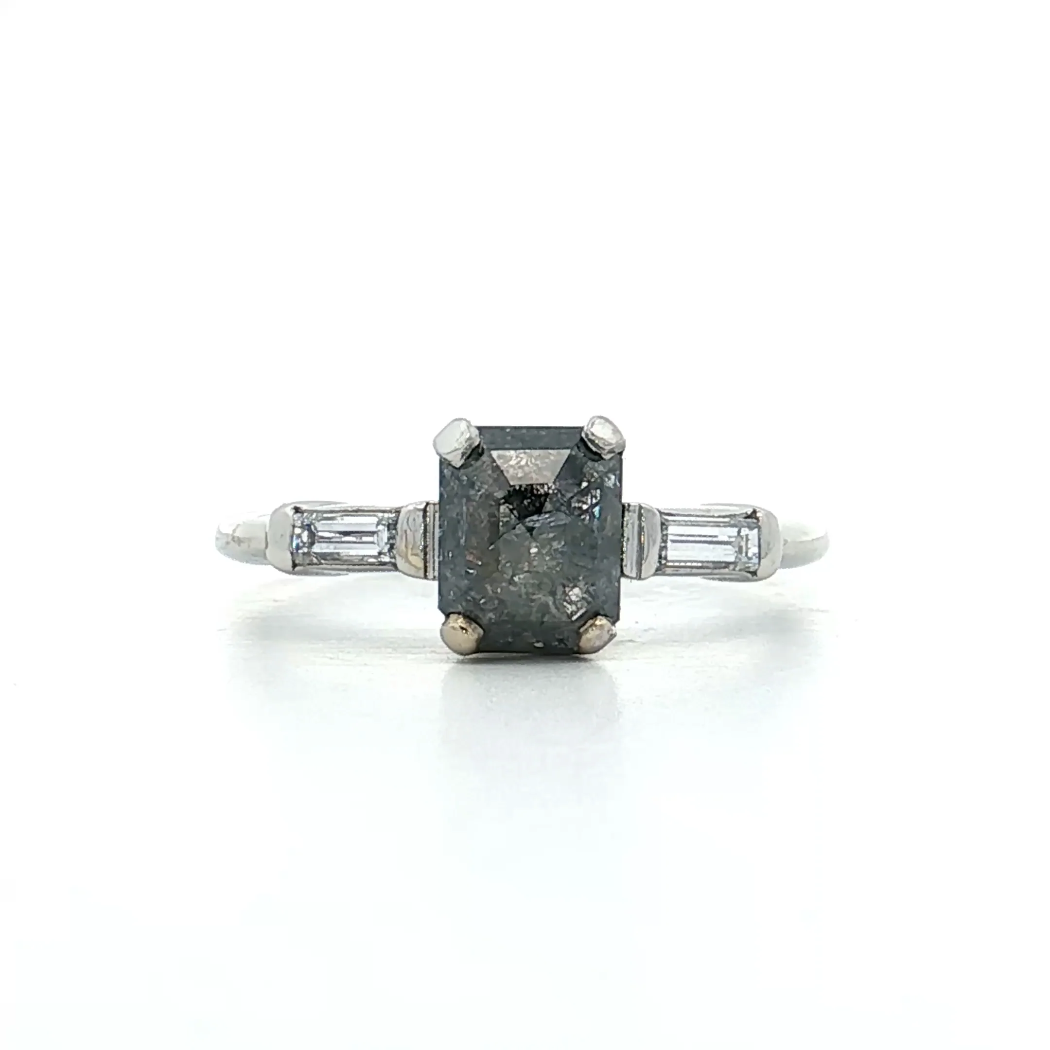 .87 Emerald Cut Salt & Pepper Diamond Engagement Ring