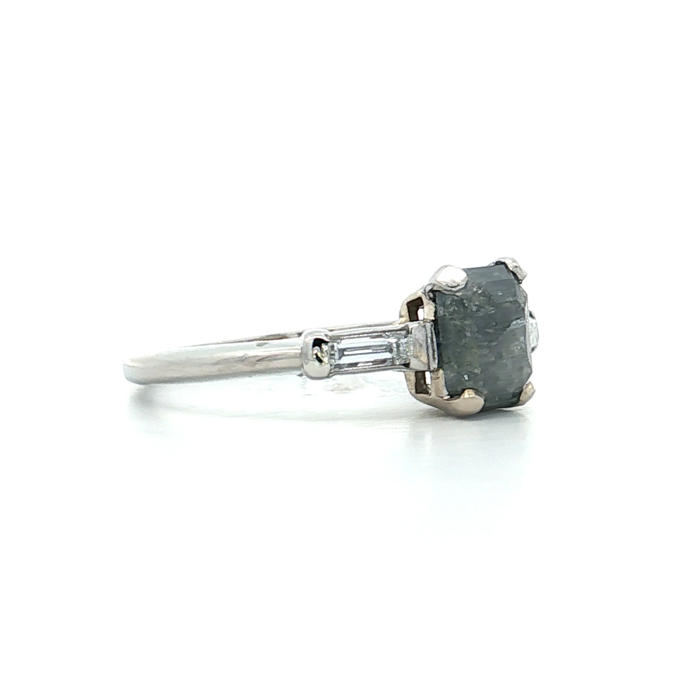 .87 Emerald Cut Salt & Pepper Diamond Engagement Ring - Image 3