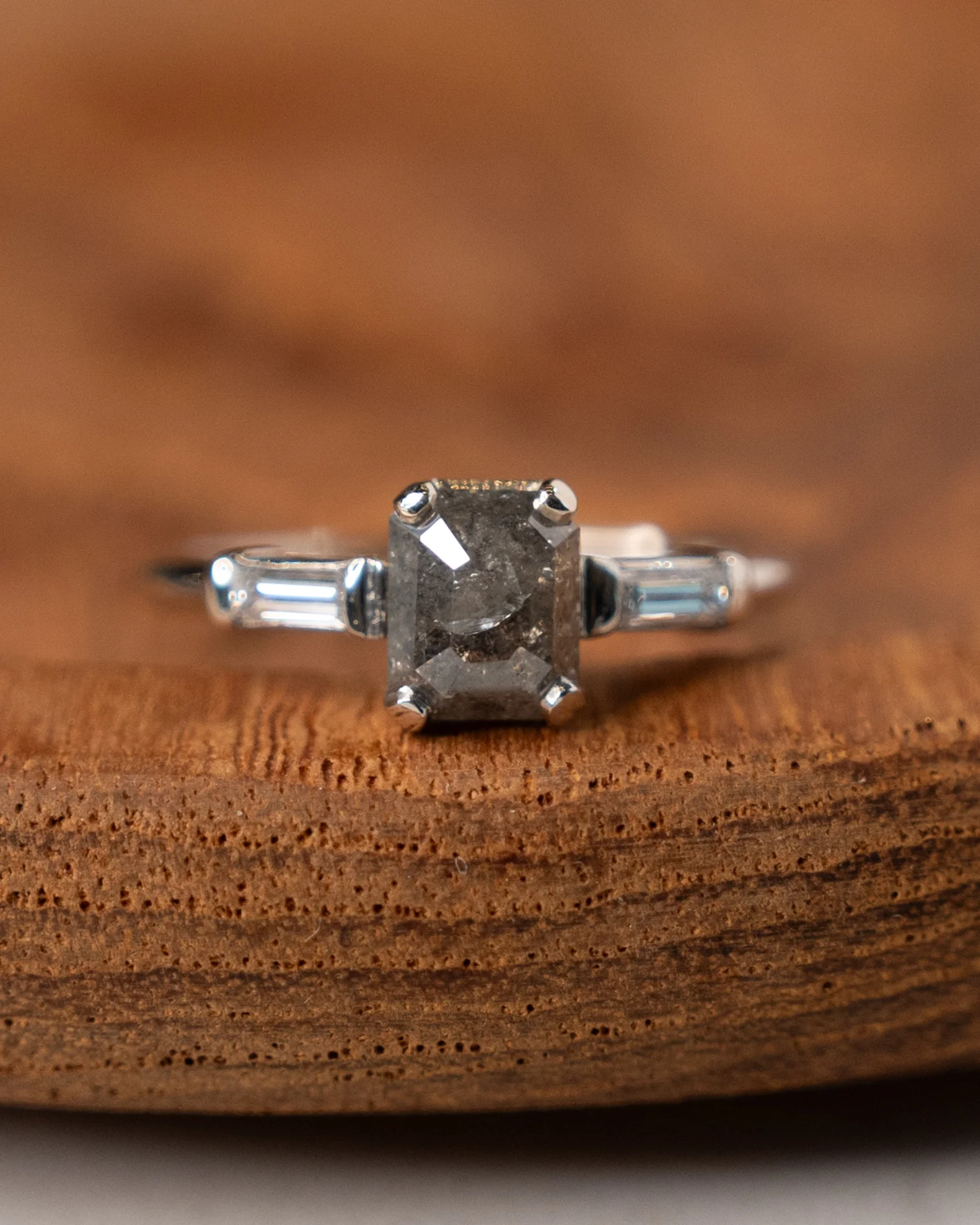 .87 Emerald Cut Salt & Pepper Diamond Engagement Ring - Image 6