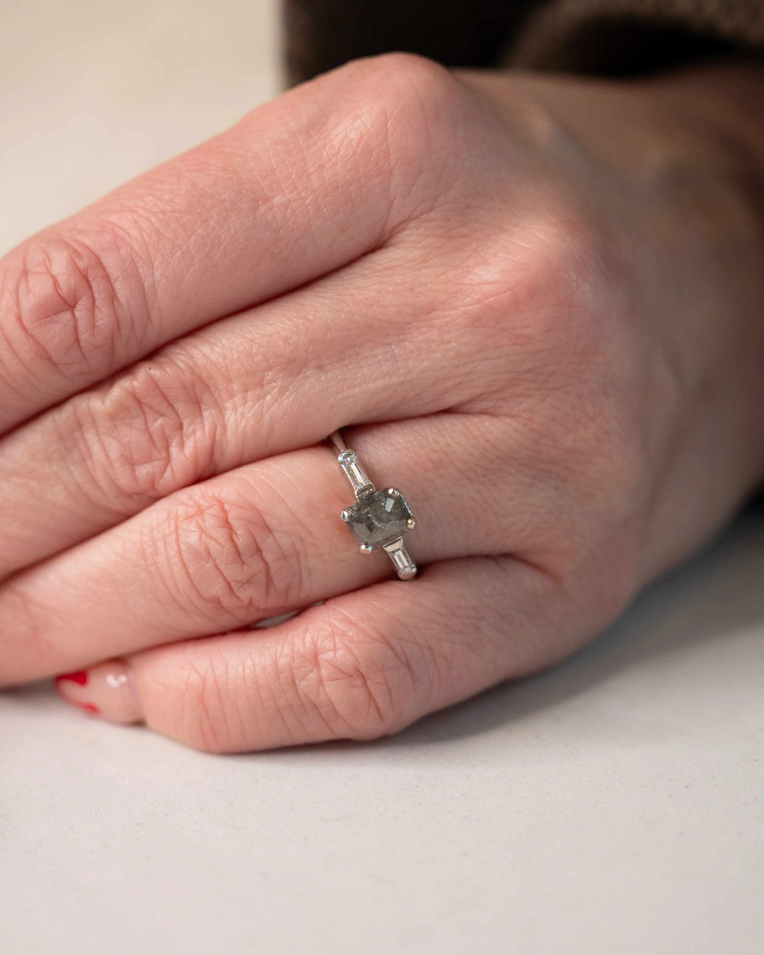 .87 Emerald Cut Salt & Pepper Diamond Engagement Ring - Image 7