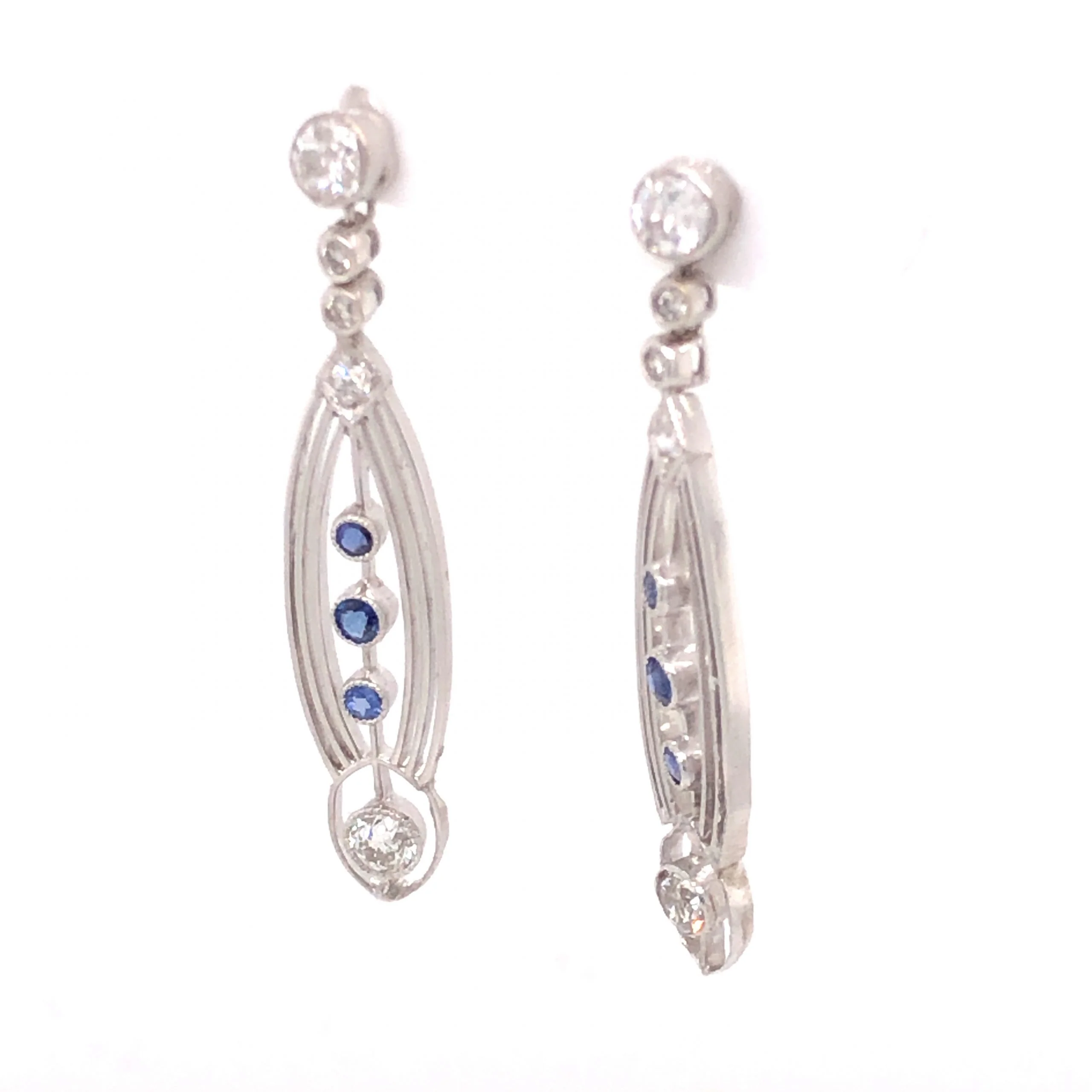 .88 Art Deco Diamond and Sapphire Earrings in Platinum - Image 2