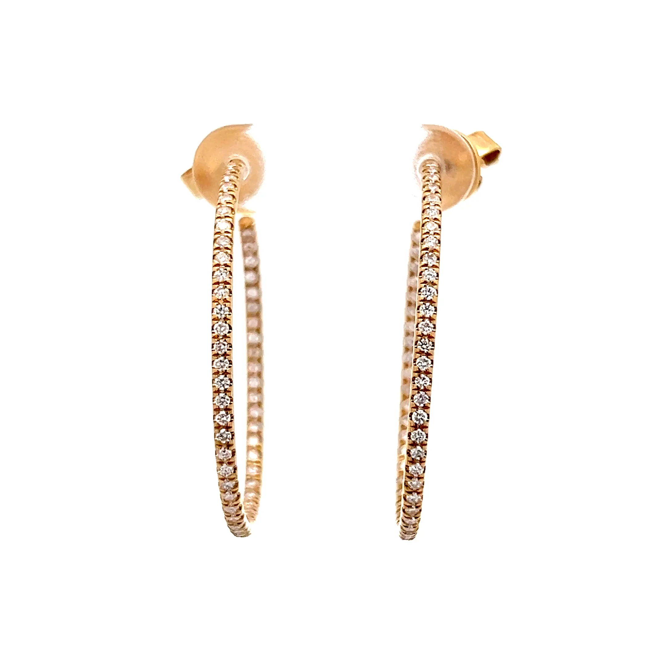 .88 Diamond Oval Hoop Earrings in 18k Yellow Gold