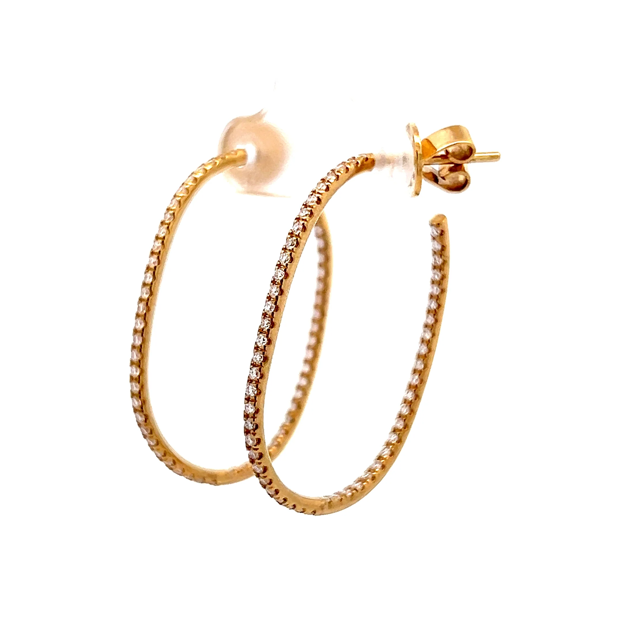 .88 Diamond Oval Hoop Earrings in 18k Yellow Gold - Image 2