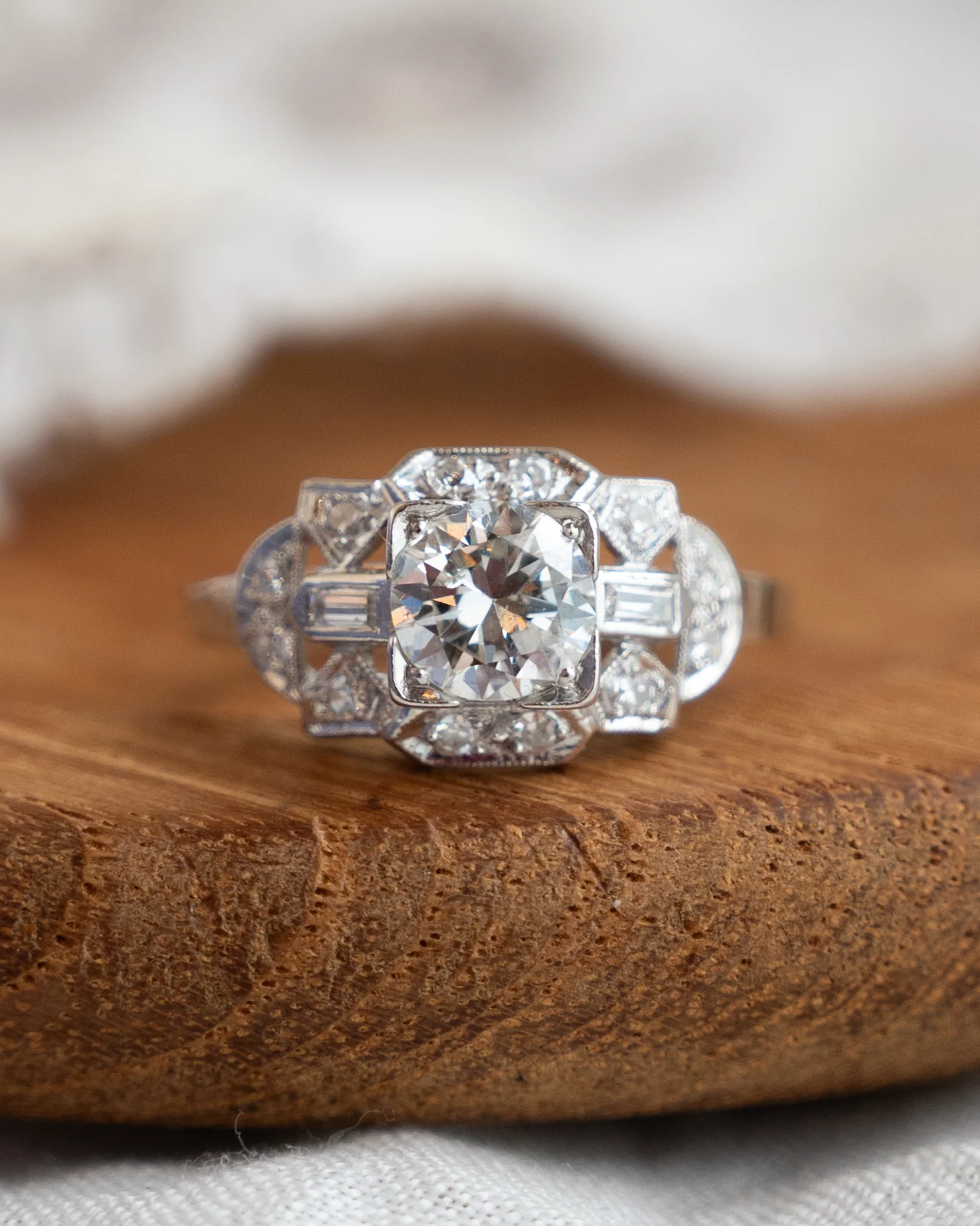 .89 Antique Old European Diamond Engagement Ring Platinum - Image 6
