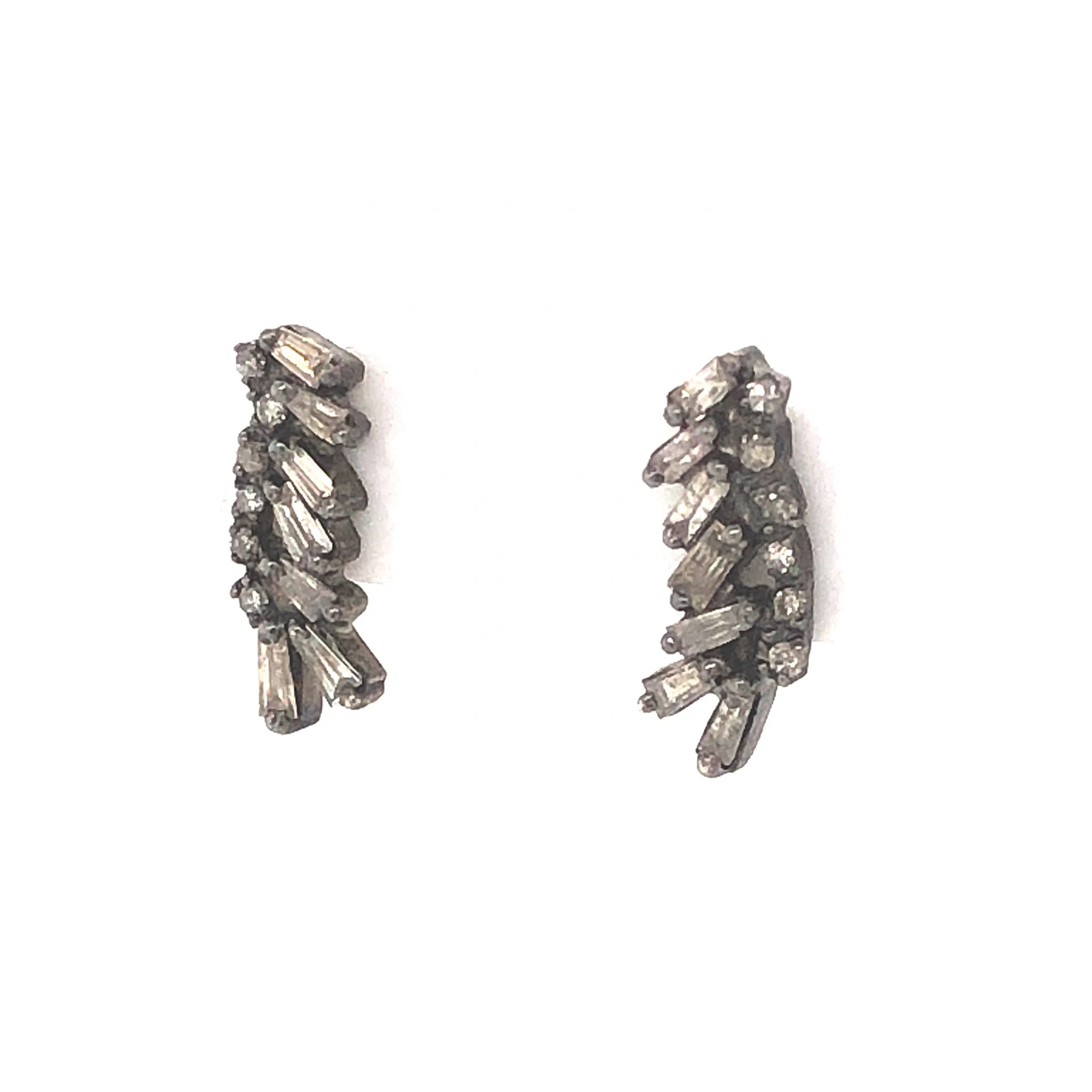.89 Baguette & Round Diamond Earrings in Sterling Silver - Image 2