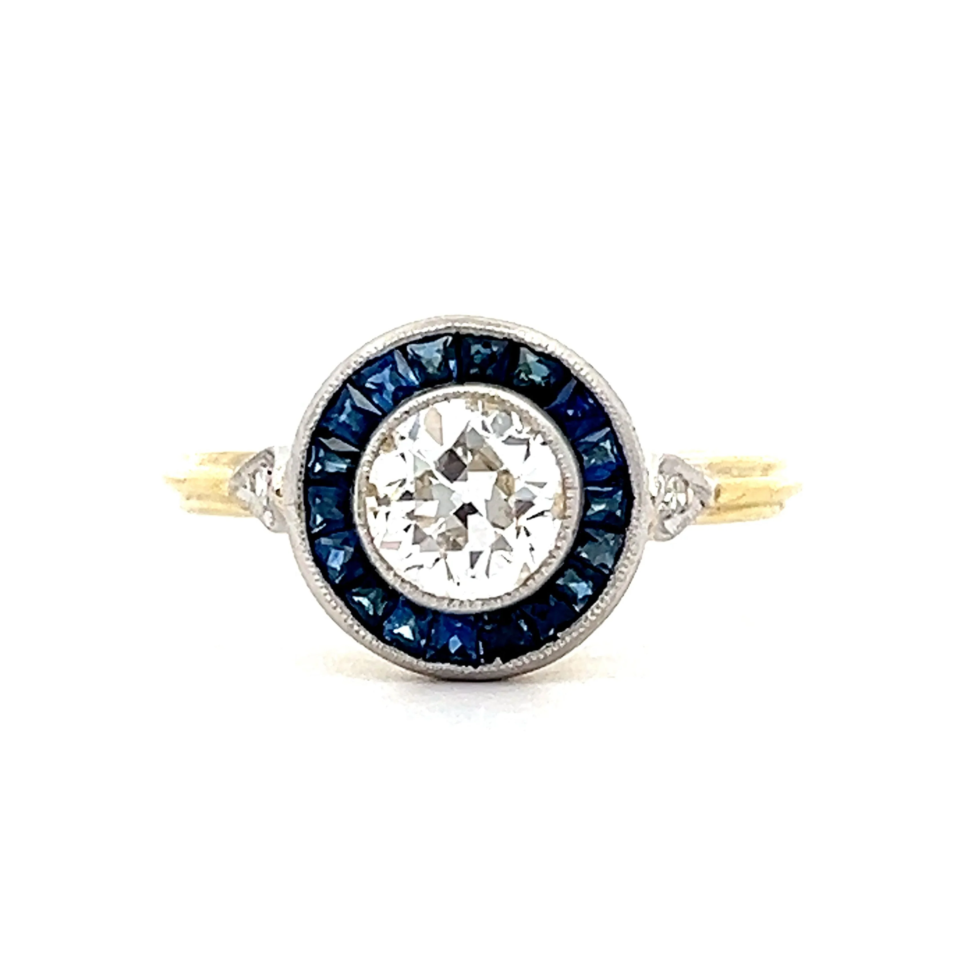 .89 Vintage Art Deco Halo Engagement Ring in 18k Yellow Gold