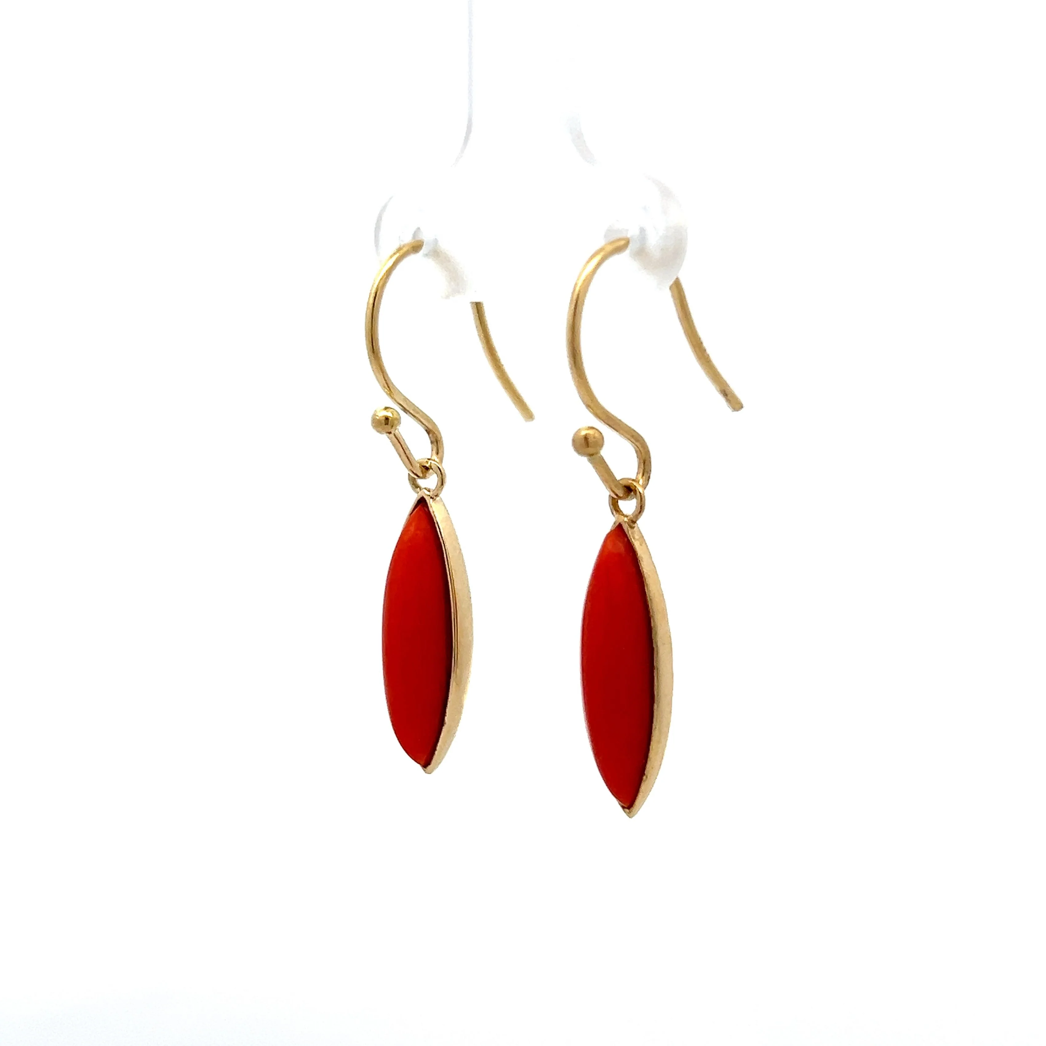 9.40 Marquis Coral Dangle Earrings in 14k Yellow Gold - Image 2