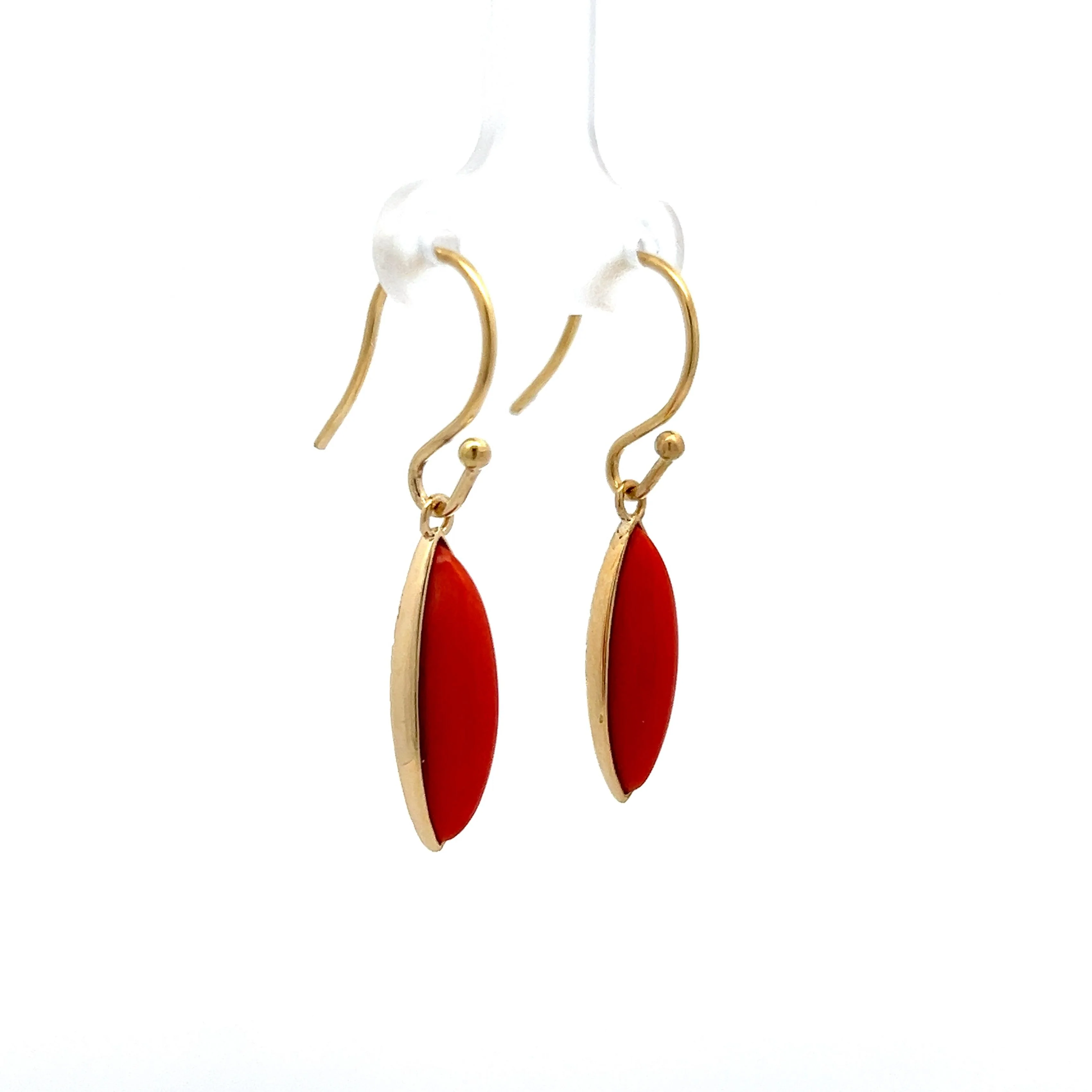 9.40 Marquis Coral Dangle Earrings in 14k Yellow Gold - Image 3