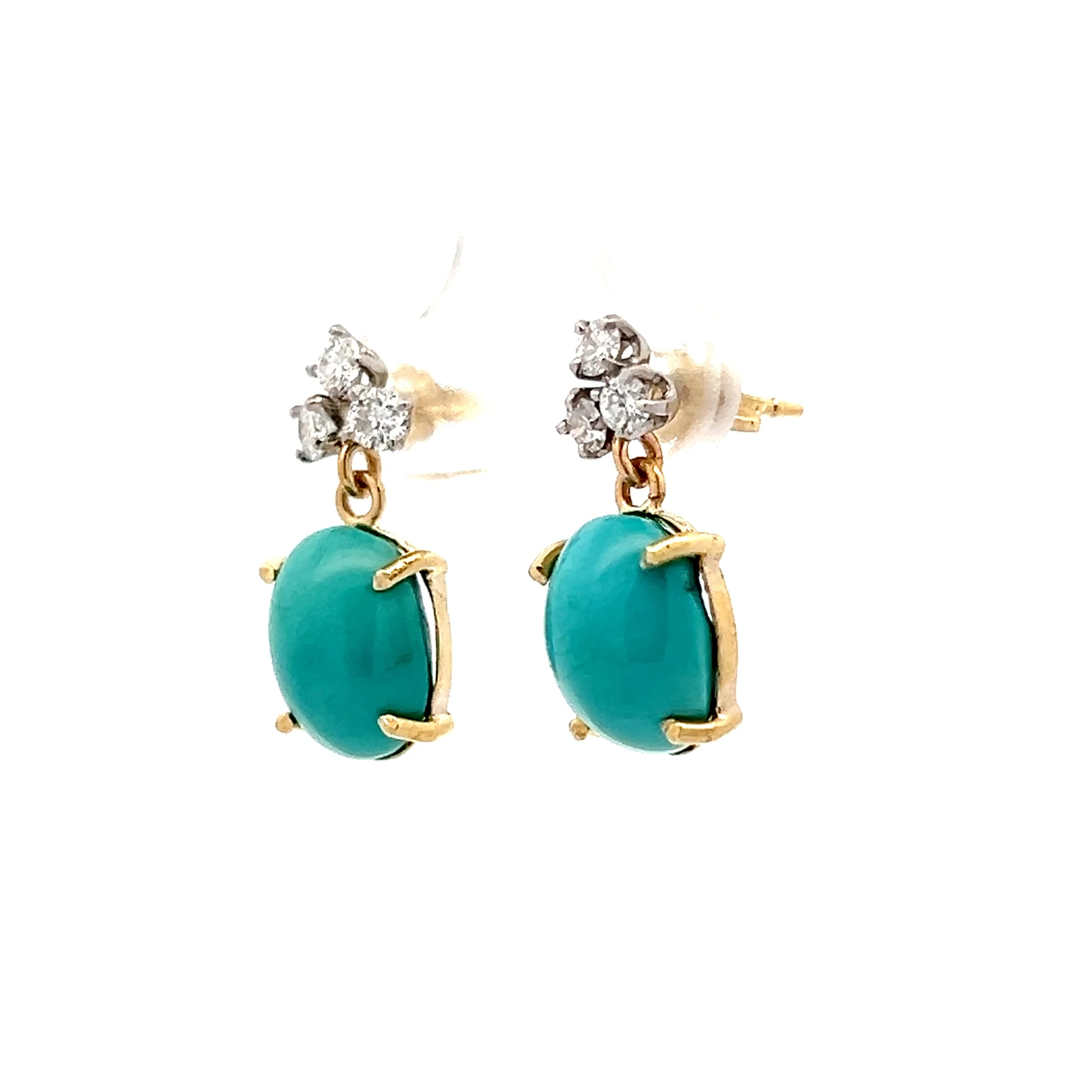 9.46 Turquoise & Diamond Earrings in 18k Yellow Gold - Image 2