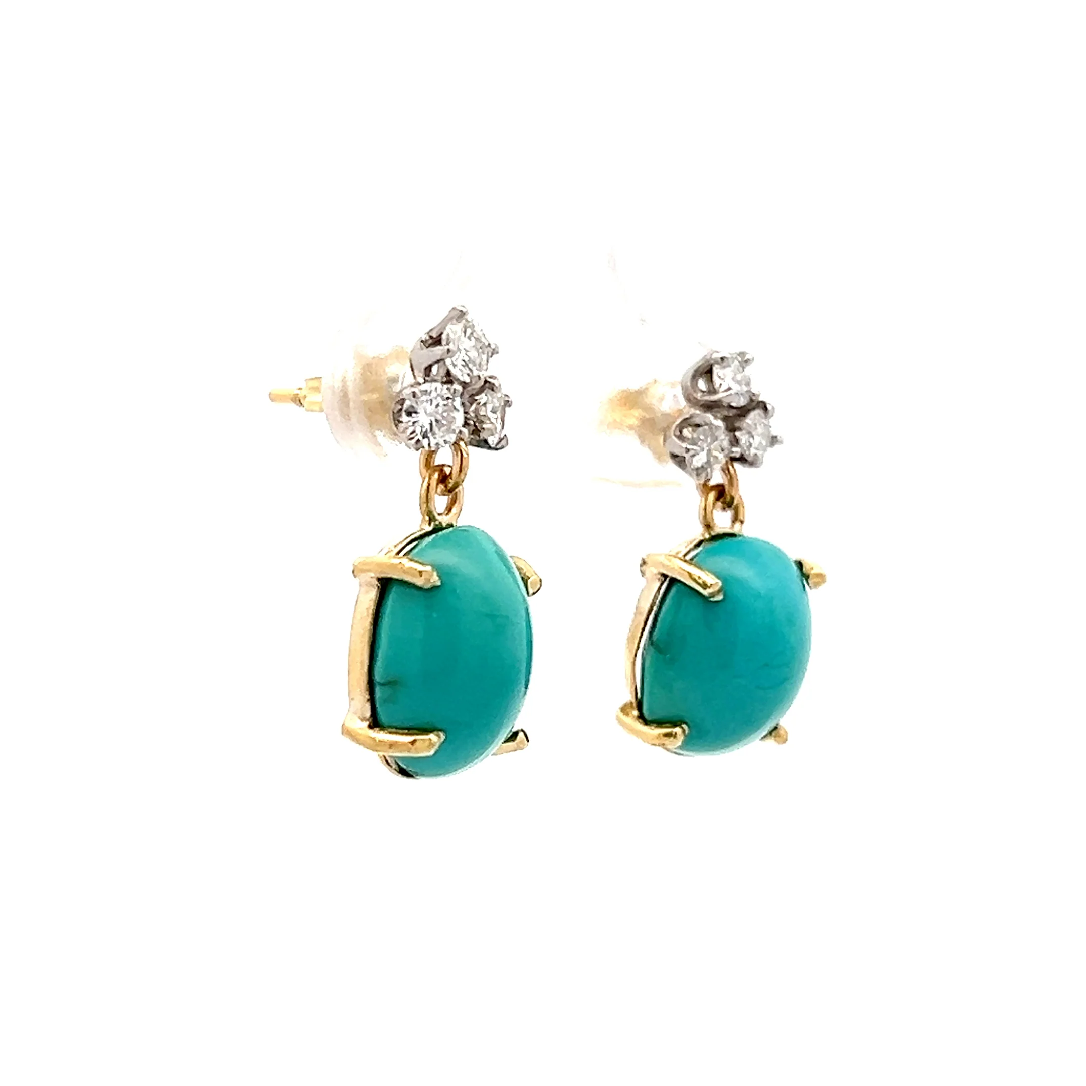 9.46 Turquoise & Diamond Earrings in 18k Yellow Gold - Image 3