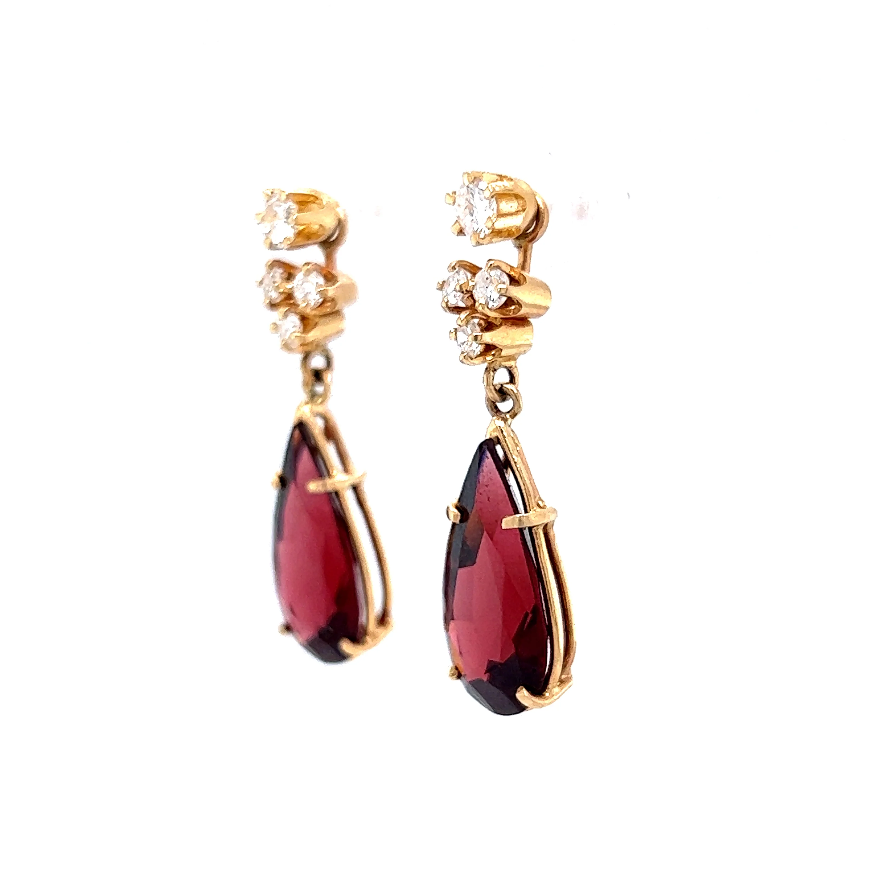9.56 Pear Cut Garnet & Diamond Drop Earrings in 14k Yellow Gold - Image 2