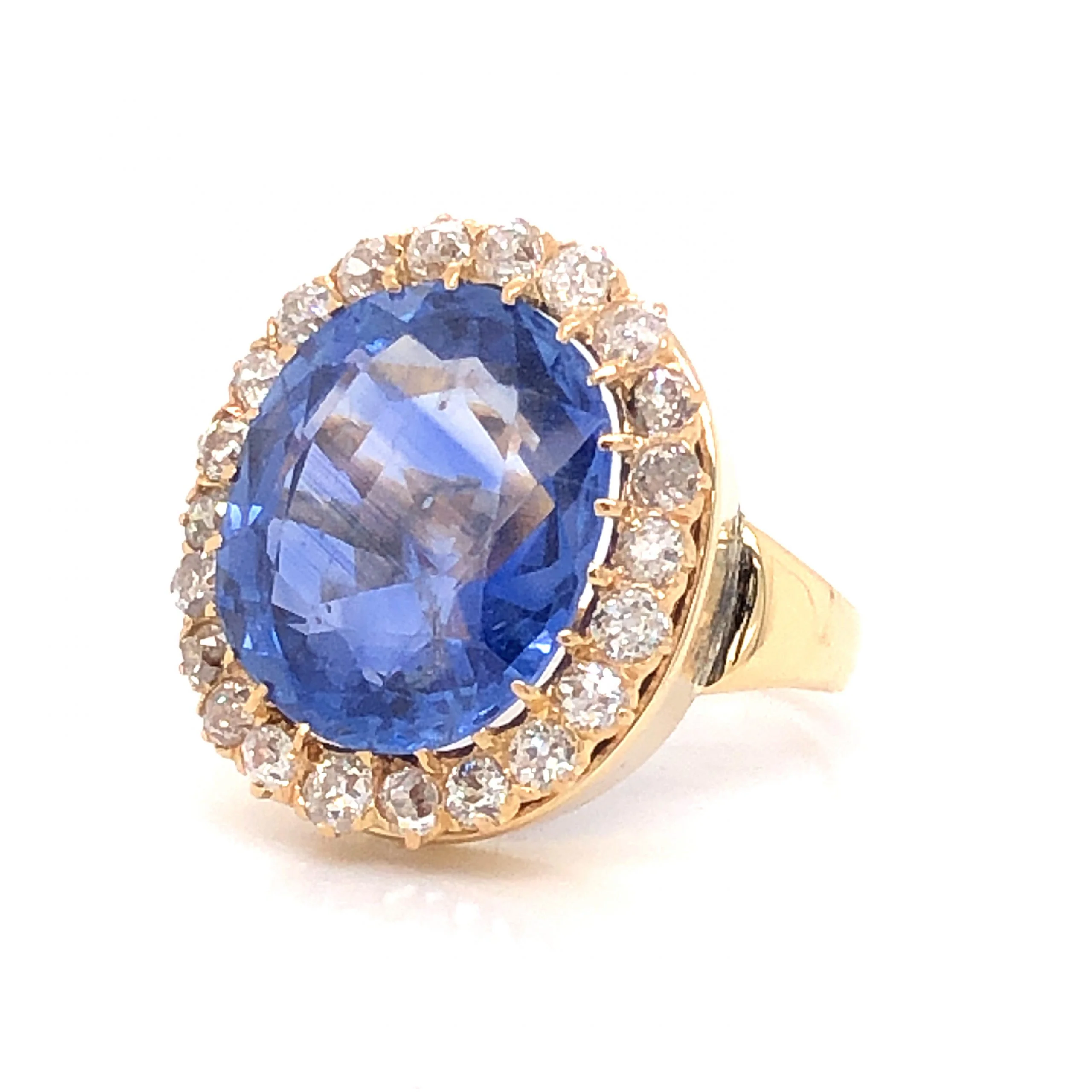 9.62 Victorian Blue Spinel & Diamond Cocktail Ring in 14k - Image 2