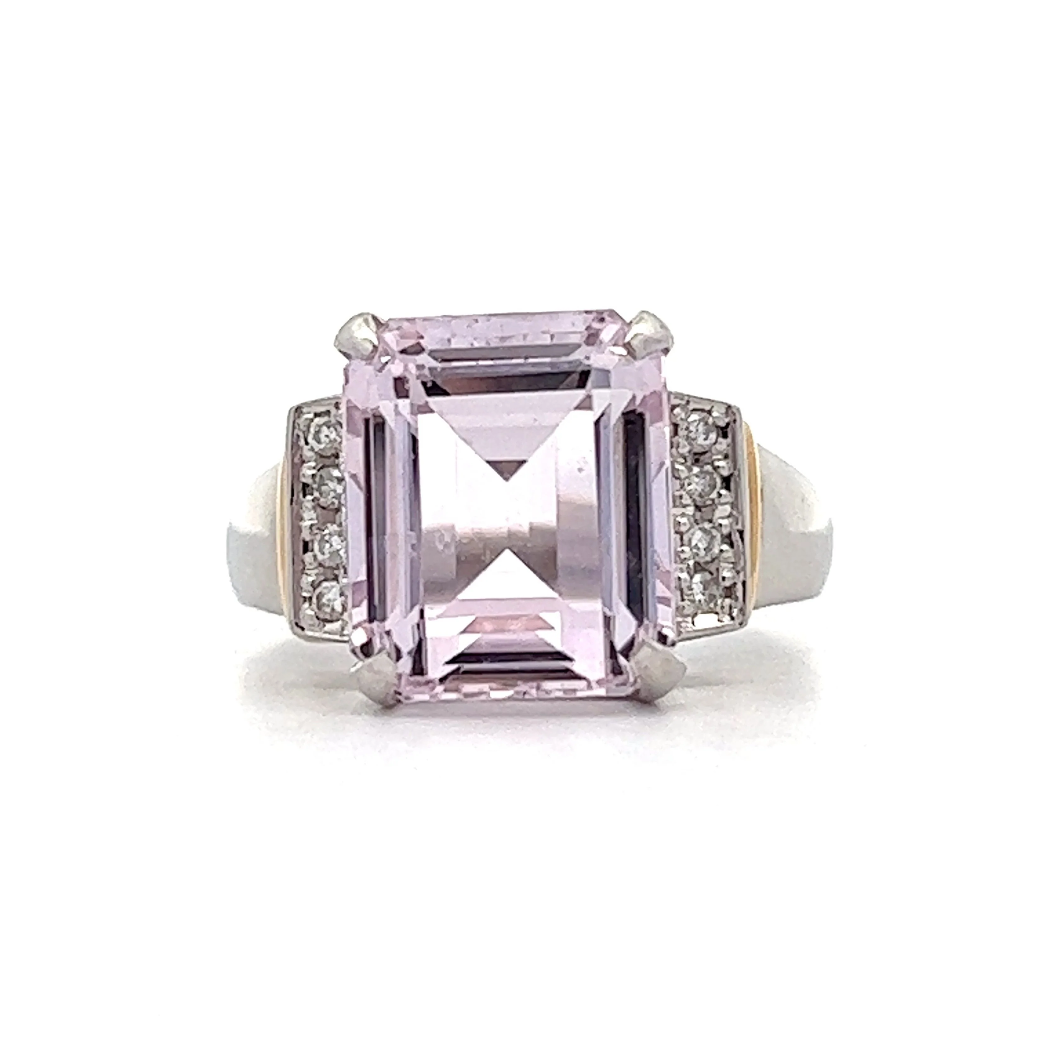 9.64 Emerald Cut Kunzite Cocktail Ring in 18k White Gold