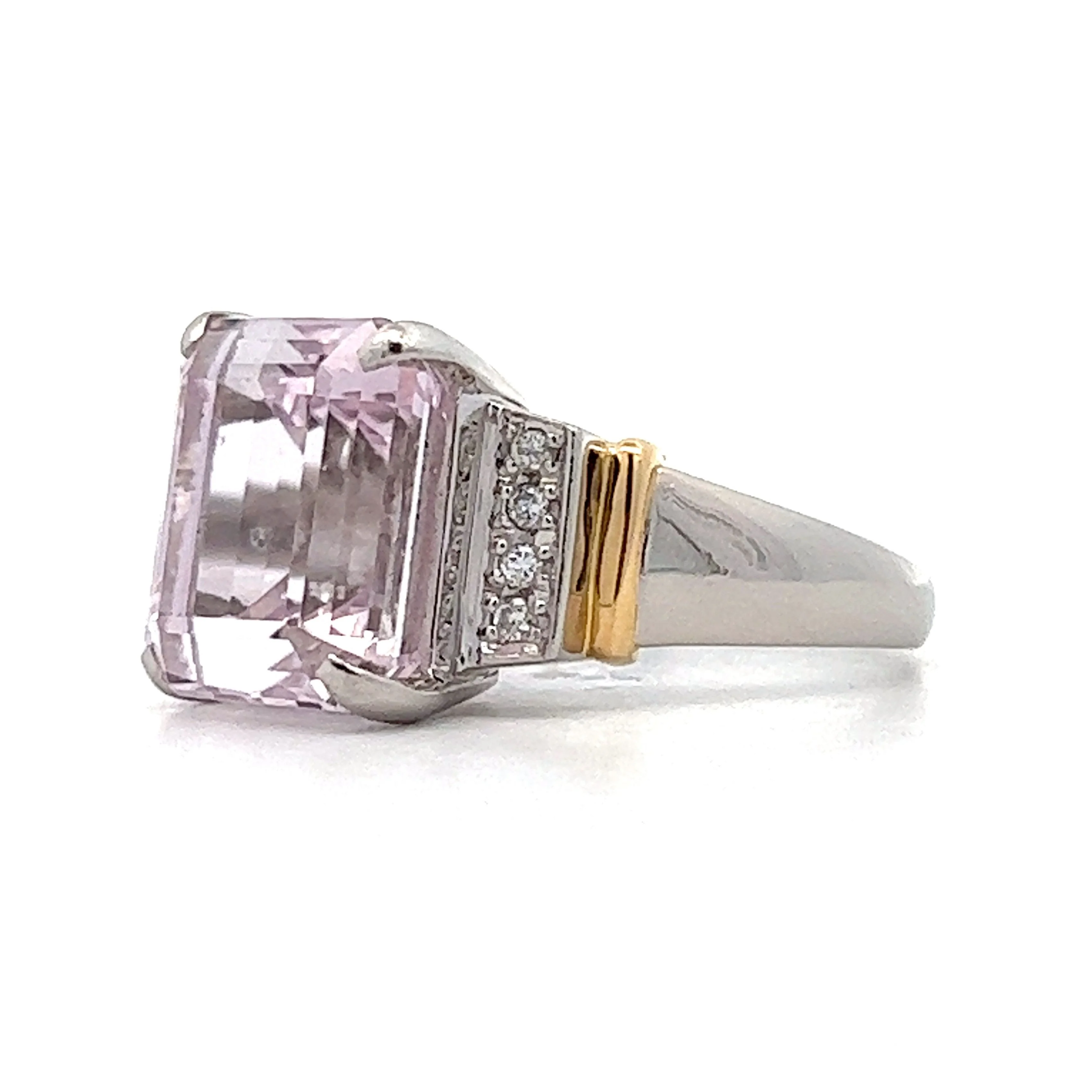9.64 Emerald Cut Kunzite Cocktail Ring in 18k White Gold - Image 2