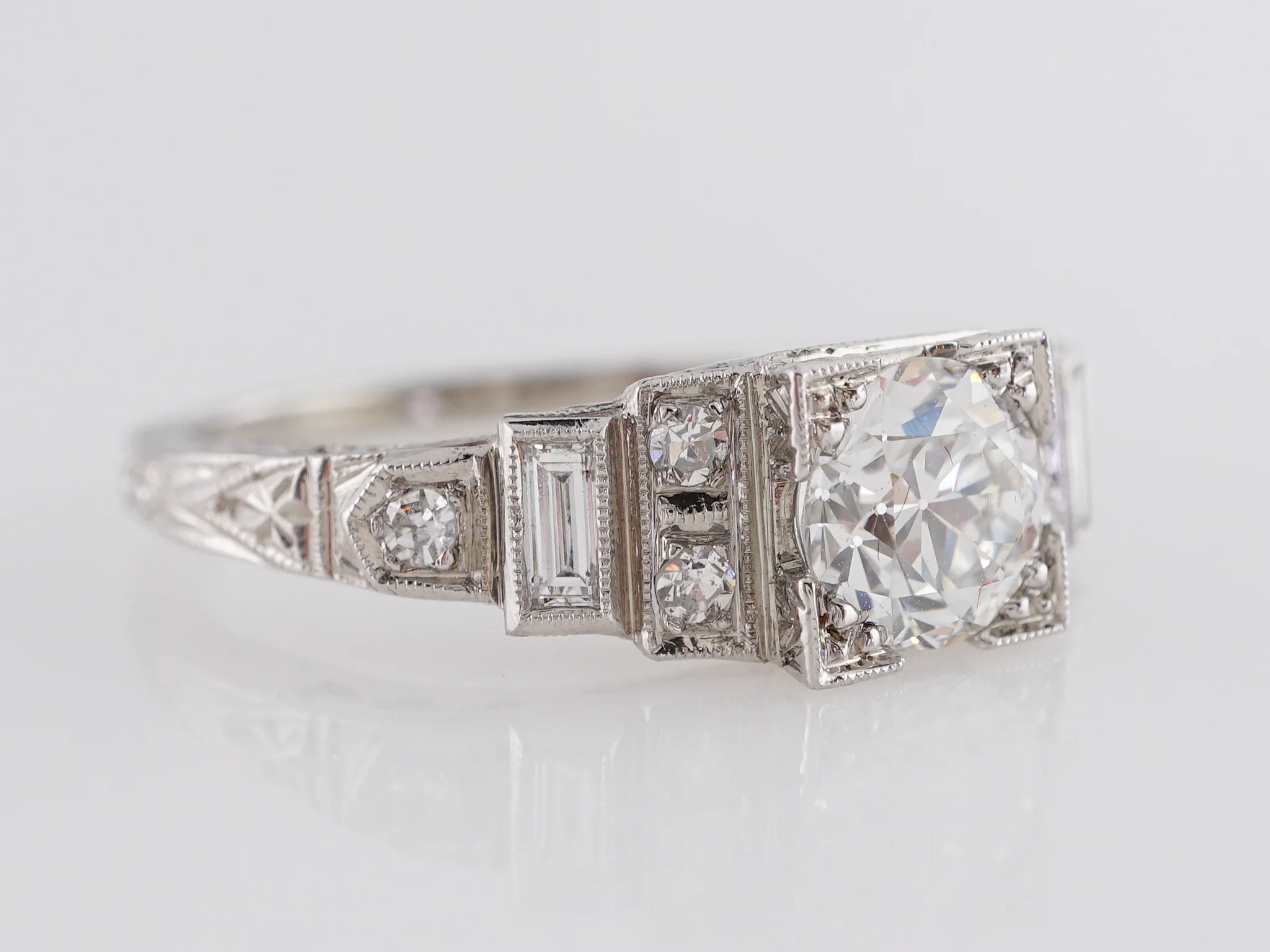 .90 Art Deco Diamond Engagement Ring in 18K White Gold - Image 4