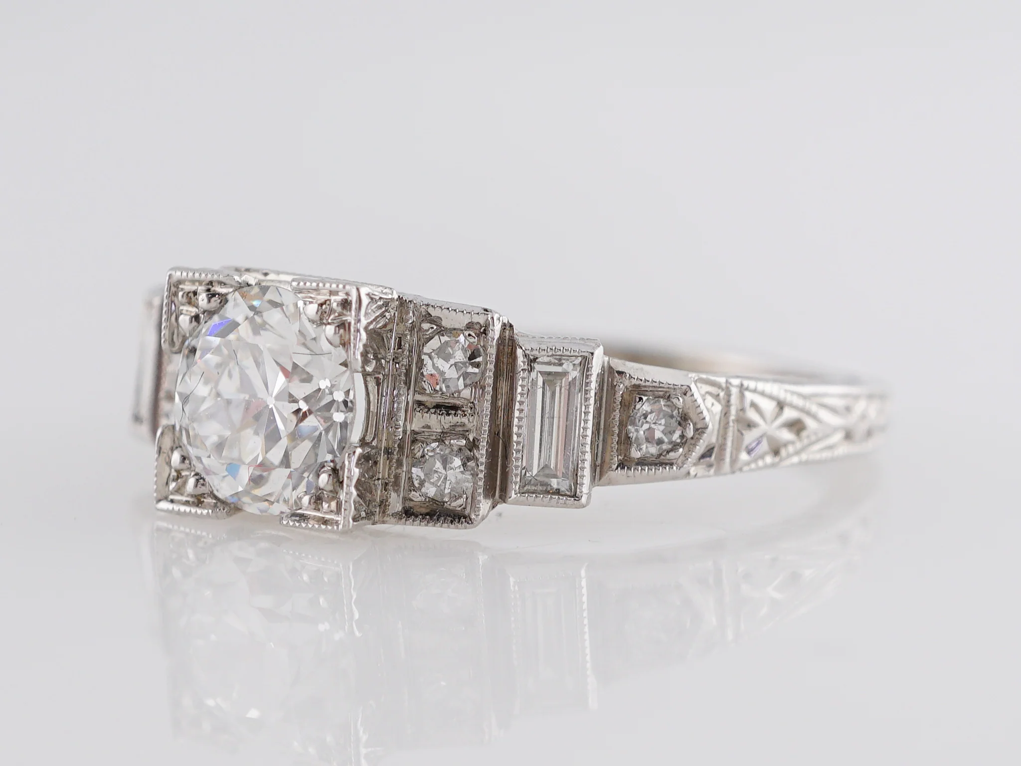 .90 Art Deco Diamond Engagement Ring in 18K White Gold - Image 5