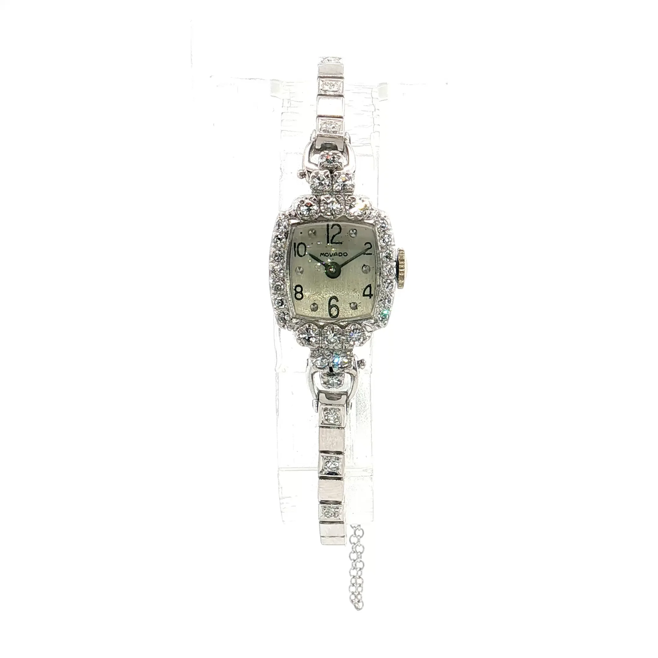 .90 Art Deco Diamond Movado Watch 14k White Gold