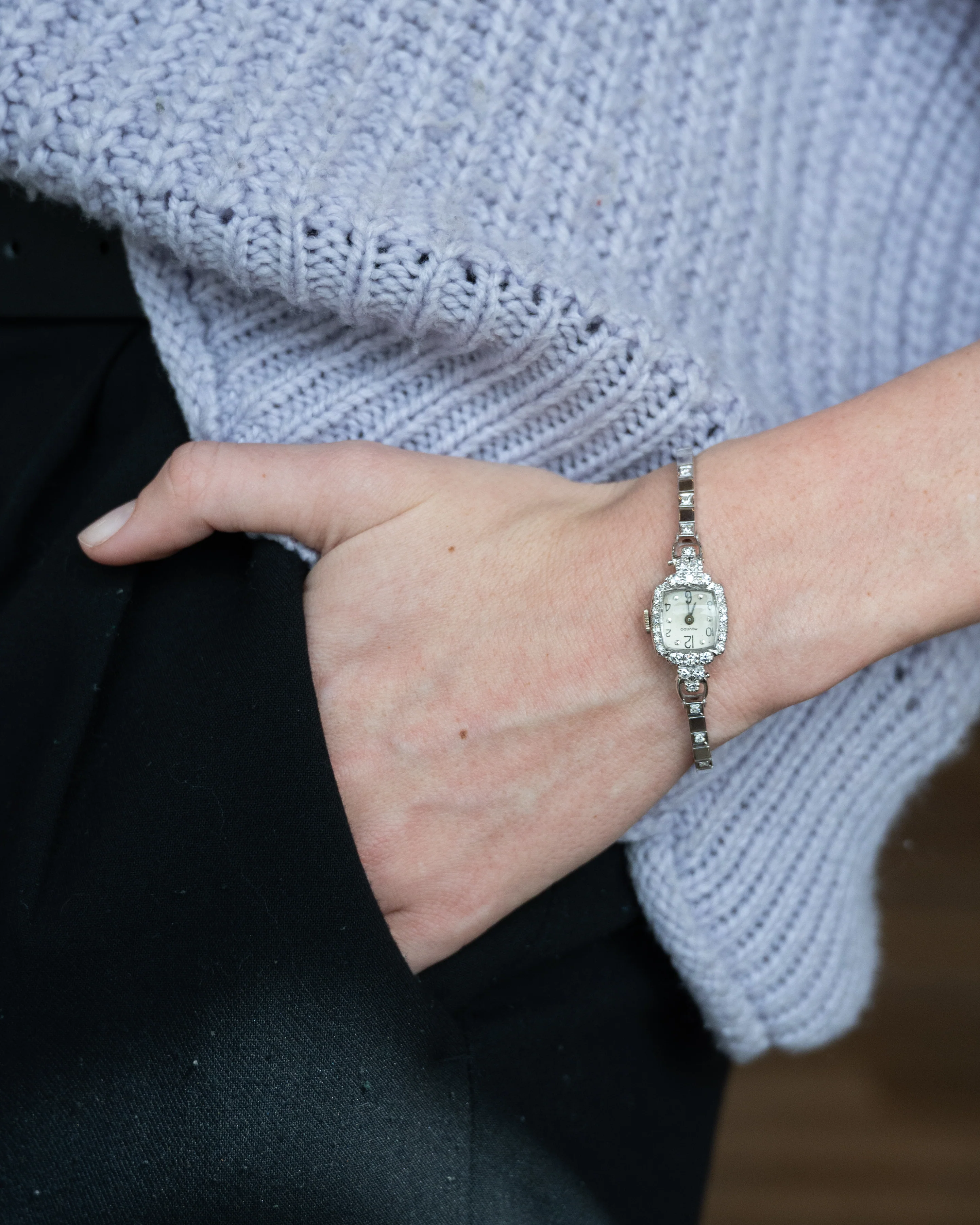 .90 Art Deco Diamond Movado Watch 14k White Gold - Image 6