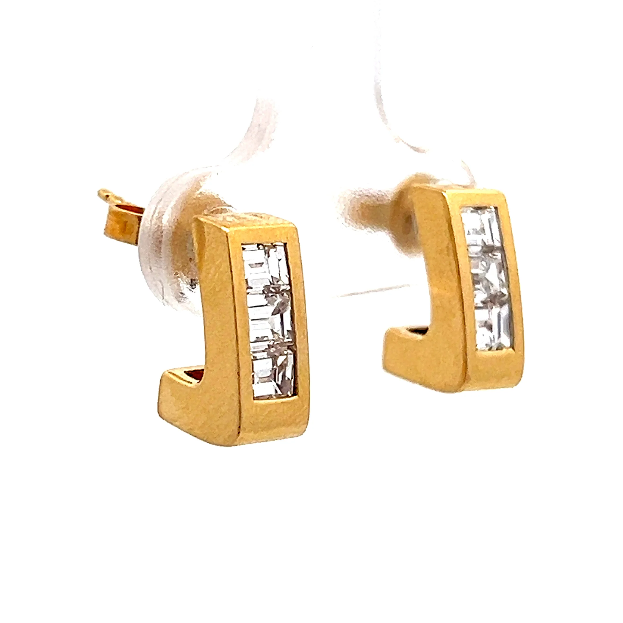 .90 J Hoop Diamond Stud Earrings in 18k Yellow Gold - Image 3