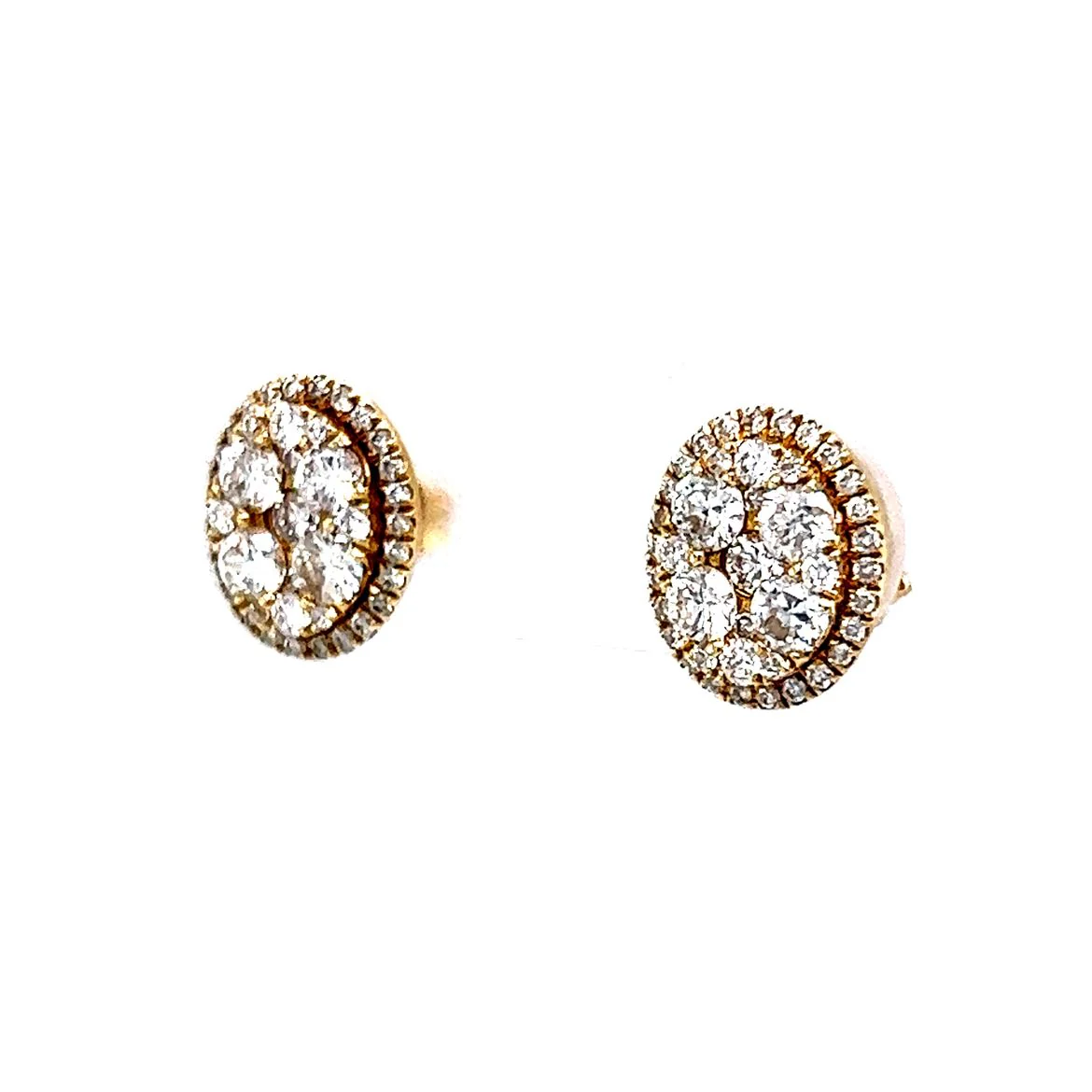 .91 Carat Diamond Cluster Earrings in 14k Yellow Gold - Image 2