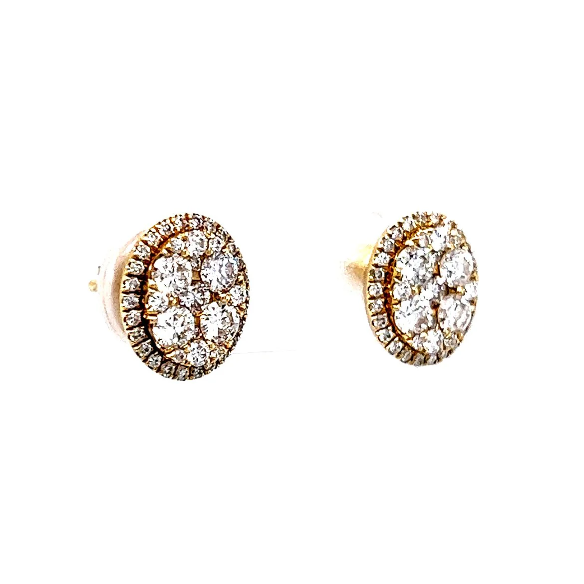 .91 Carat Diamond Cluster Earrings in 14k Yellow Gold - Image 3