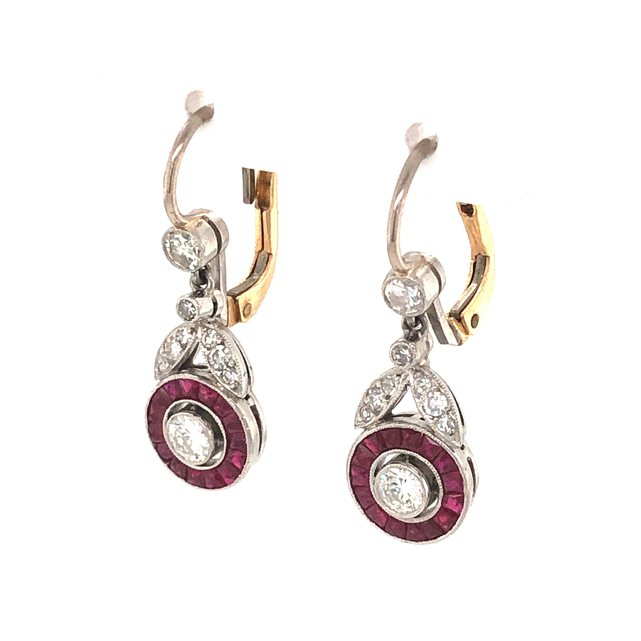 .91 Diamond & Ruby Earrings in Platinum & 14k Gold - Image 2
