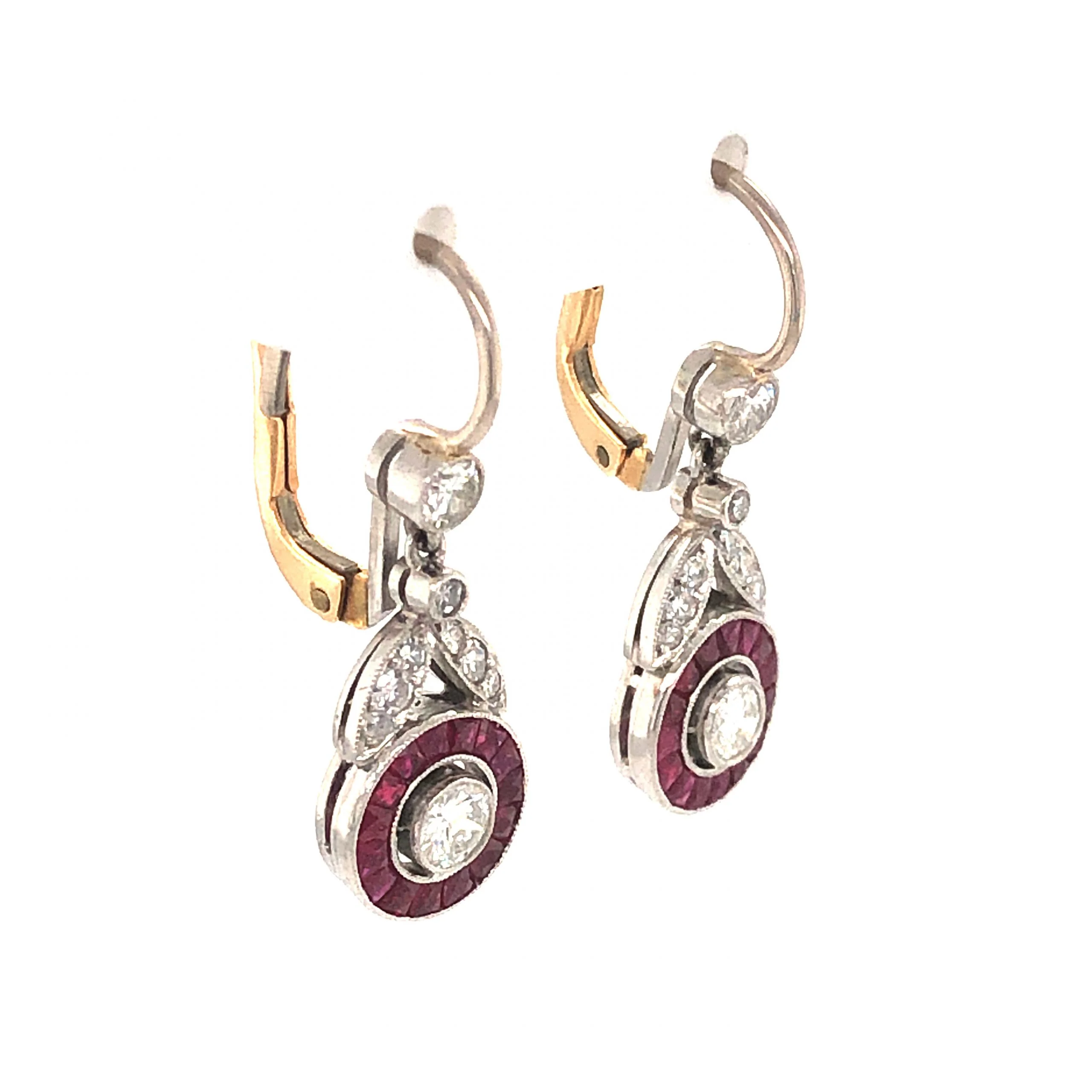 .91 Diamond & Ruby Earrings in Platinum & 14k Gold - Image 3