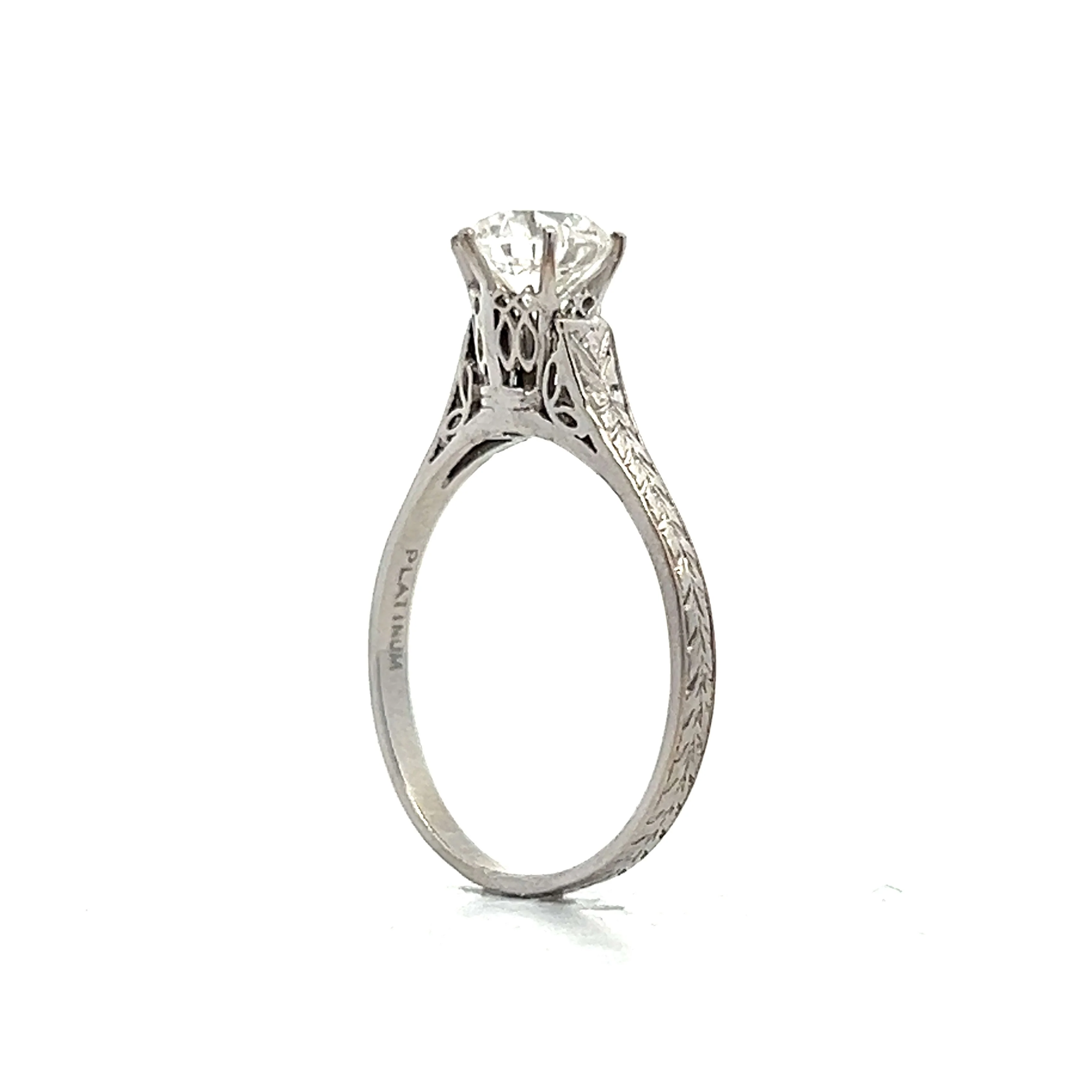 .91 Vintage Art Deco Transitional Cut Diamond in Platinum - Image 5