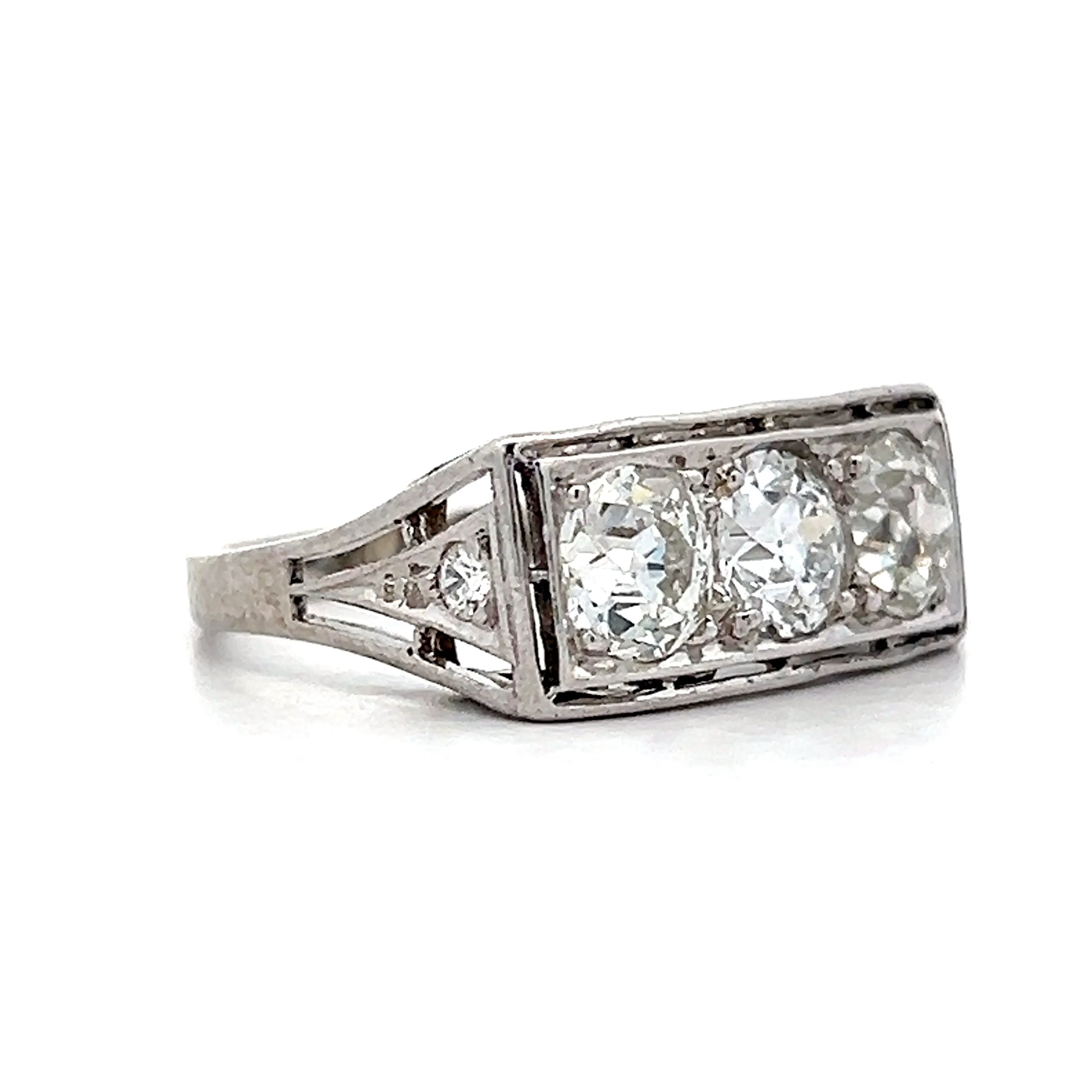 .92 Art Deco Three Stone Cocktail Ring in Platinum - Image 3