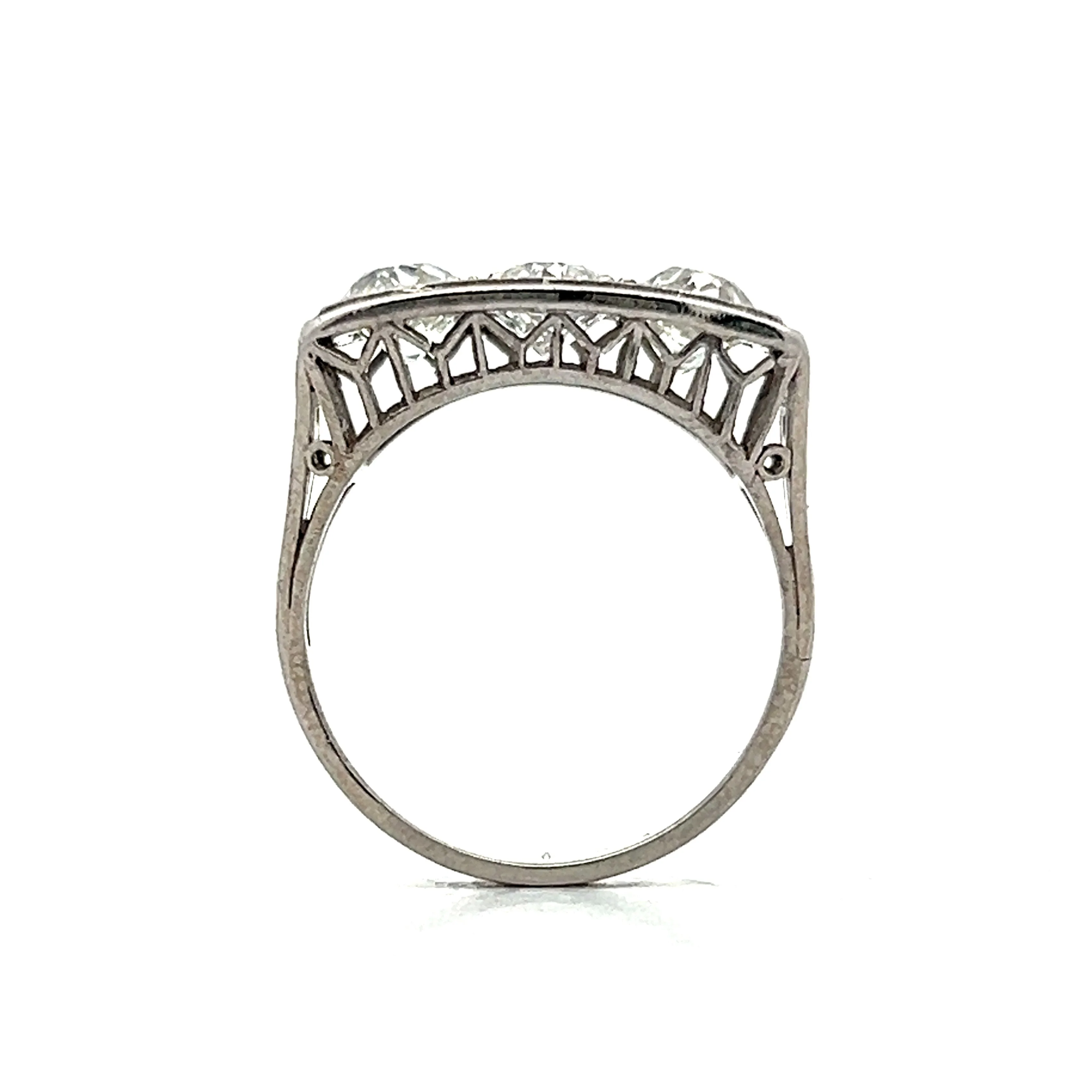 .92 Art Deco Three Stone Cocktail Ring in Platinum - Image 4