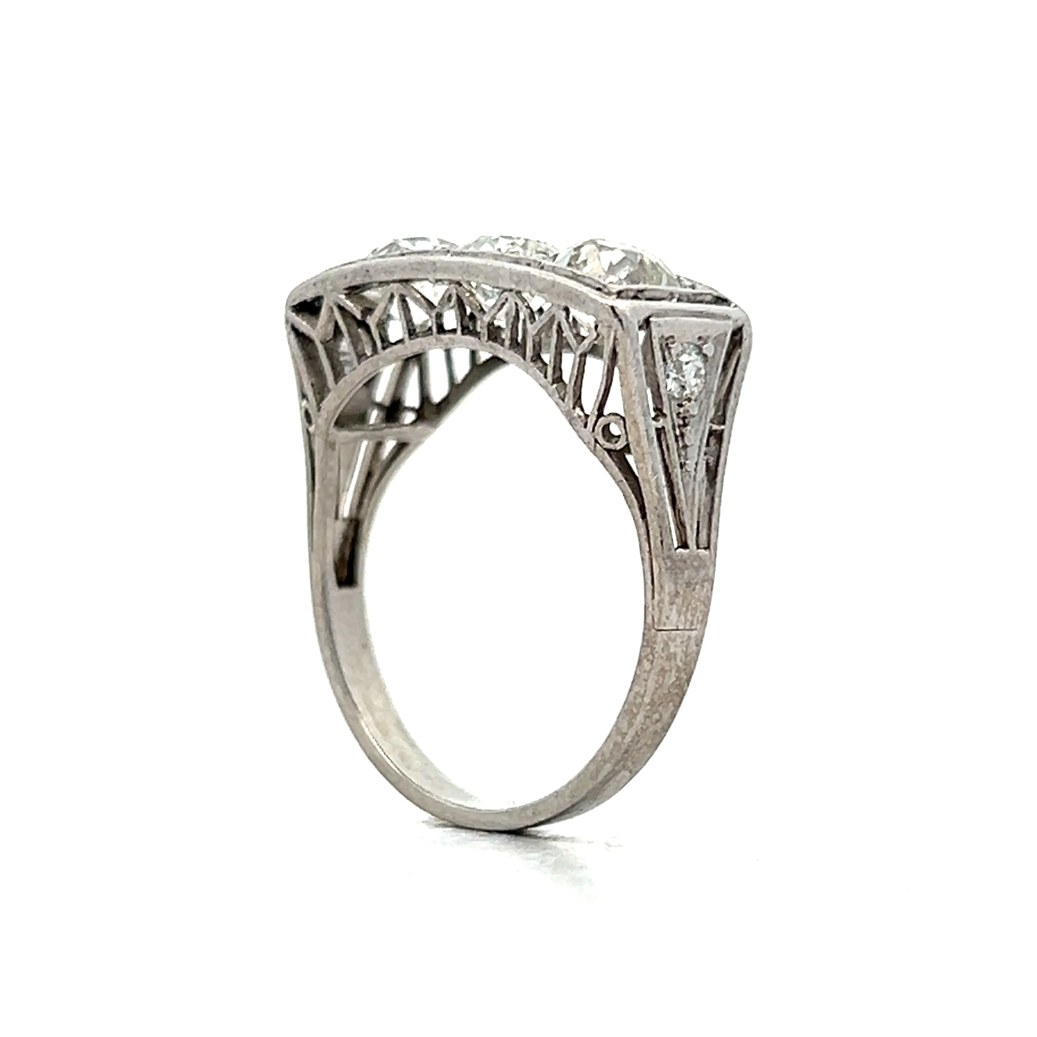 .92 Art Deco Three Stone Cocktail Ring in Platinum - Image 5