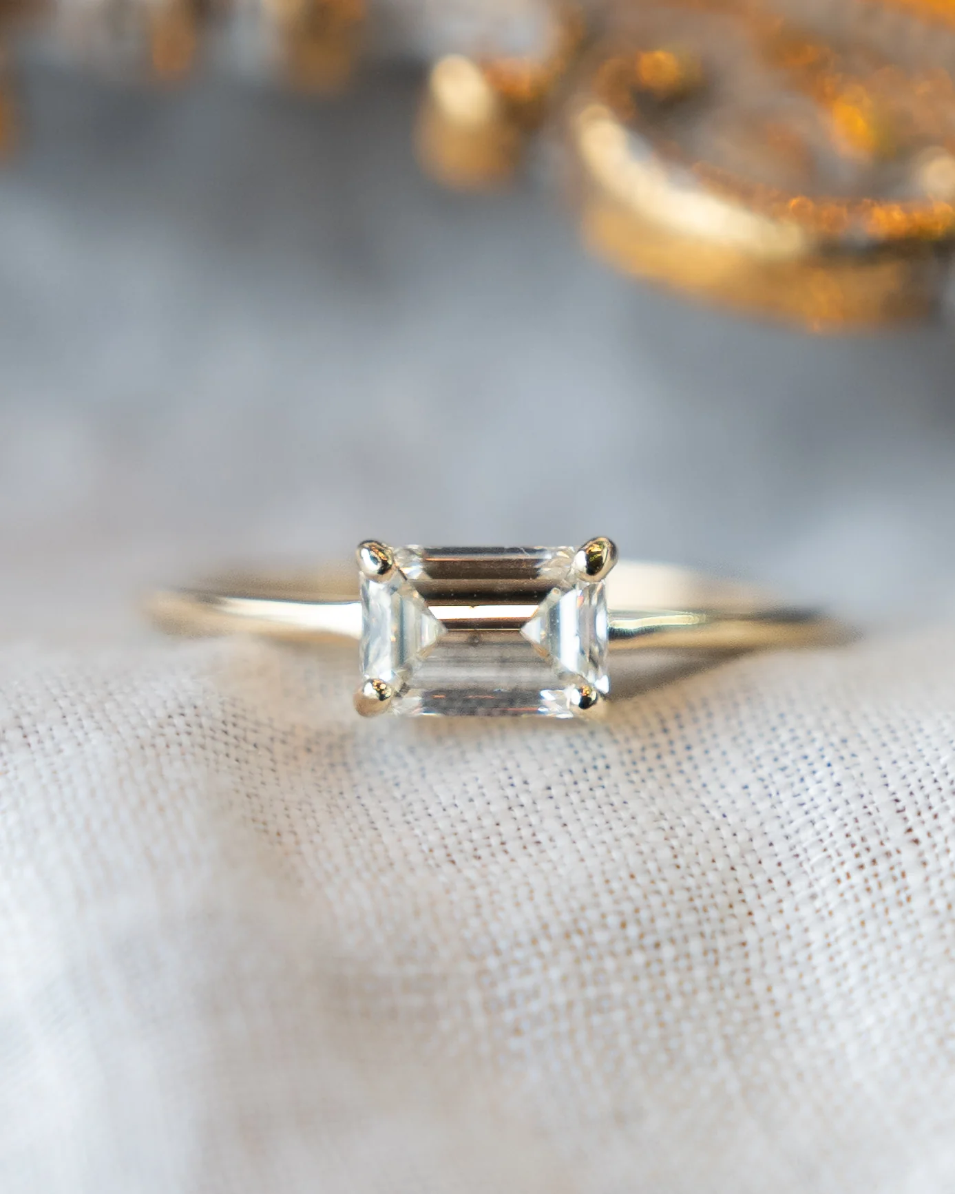 .92 East-West Emerald Diamond Engagement Ring in 14k - Image 6