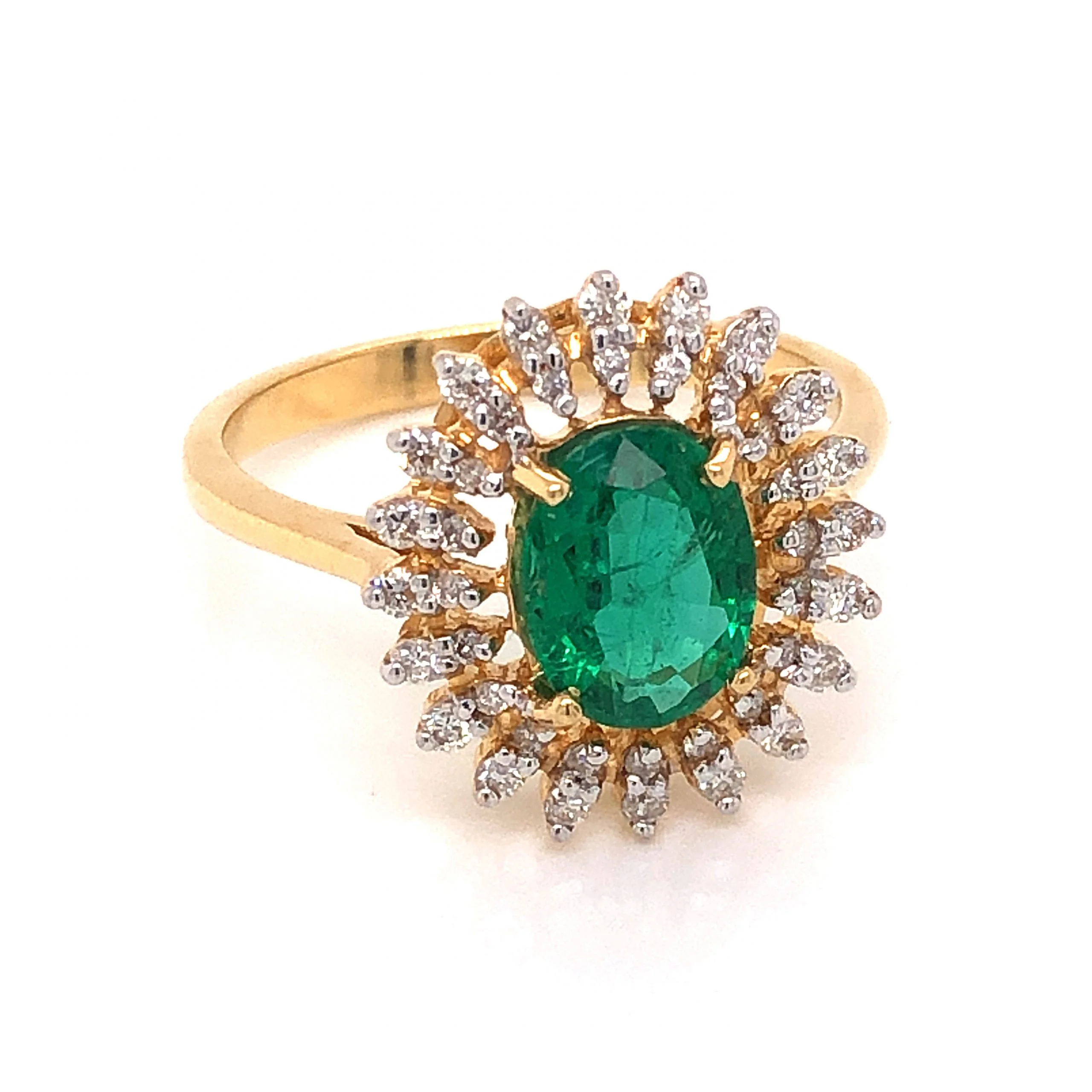 .93 Oval Cut Emerald & Diamond Cocktail Ring in 18k Yellow Gold - Image 3