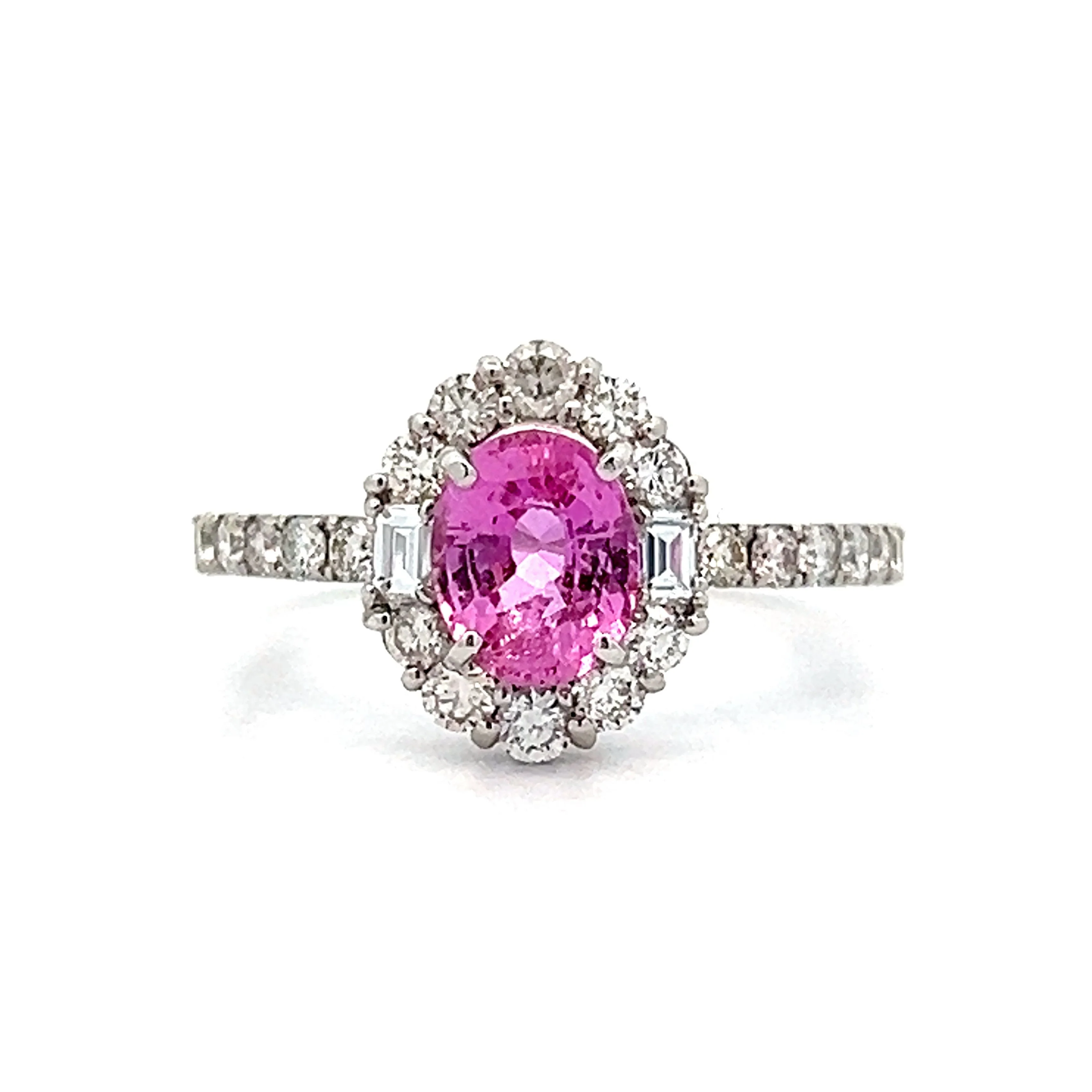 .93 Oval Cut Pink Sapphire Engagement Ring in Platinum