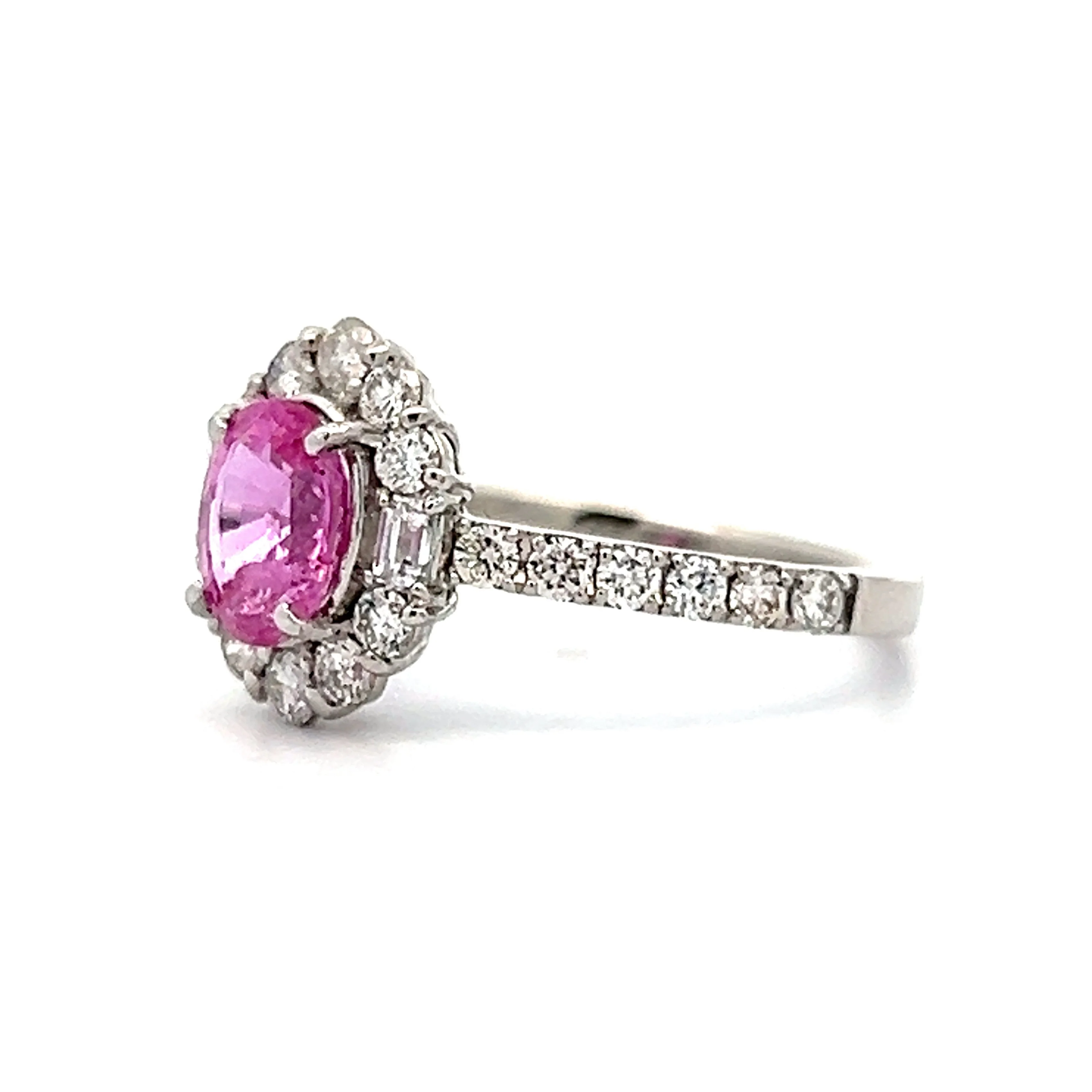.93 Oval Cut Pink Sapphire Engagement Ring in Platinum - Image 2