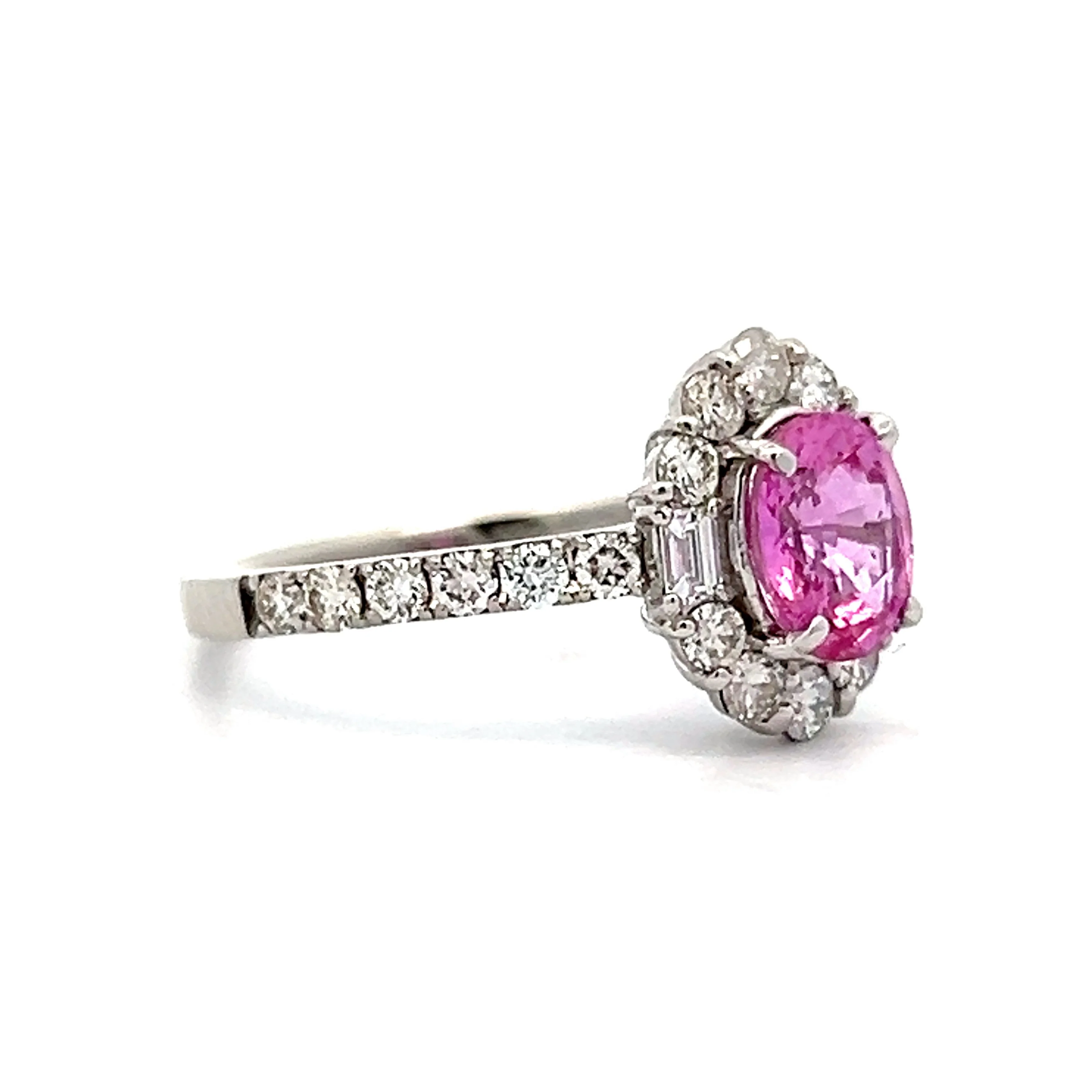 .93 Oval Cut Pink Sapphire Engagement Ring in Platinum - Image 3