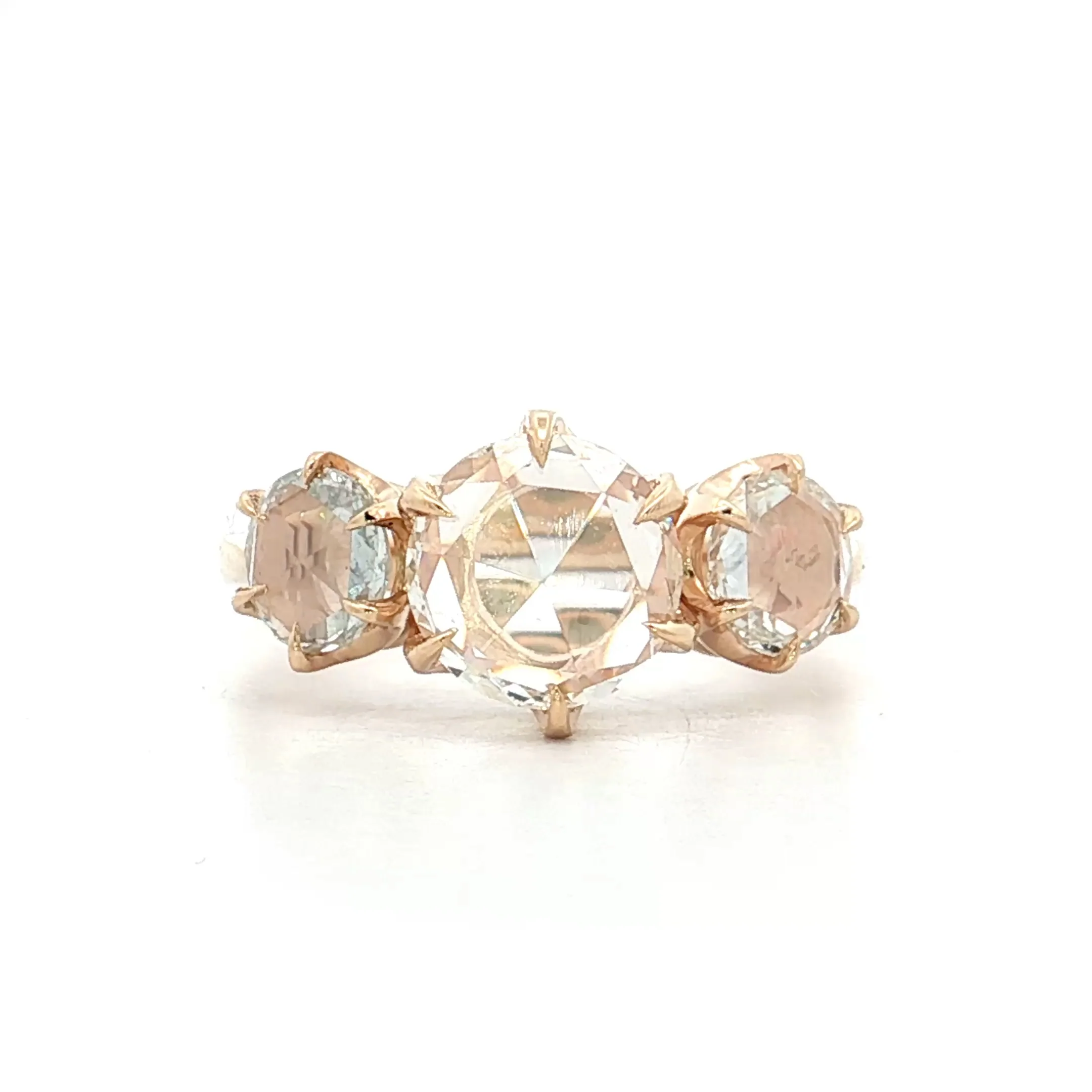 .93 Three Stone Rose Cut Diamond Engagement Ring 14k