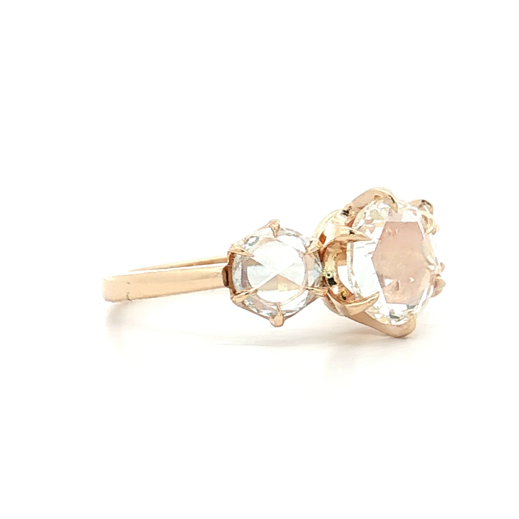 .93 Three Stone Rose Cut Diamond Engagement Ring 14k - Image 3