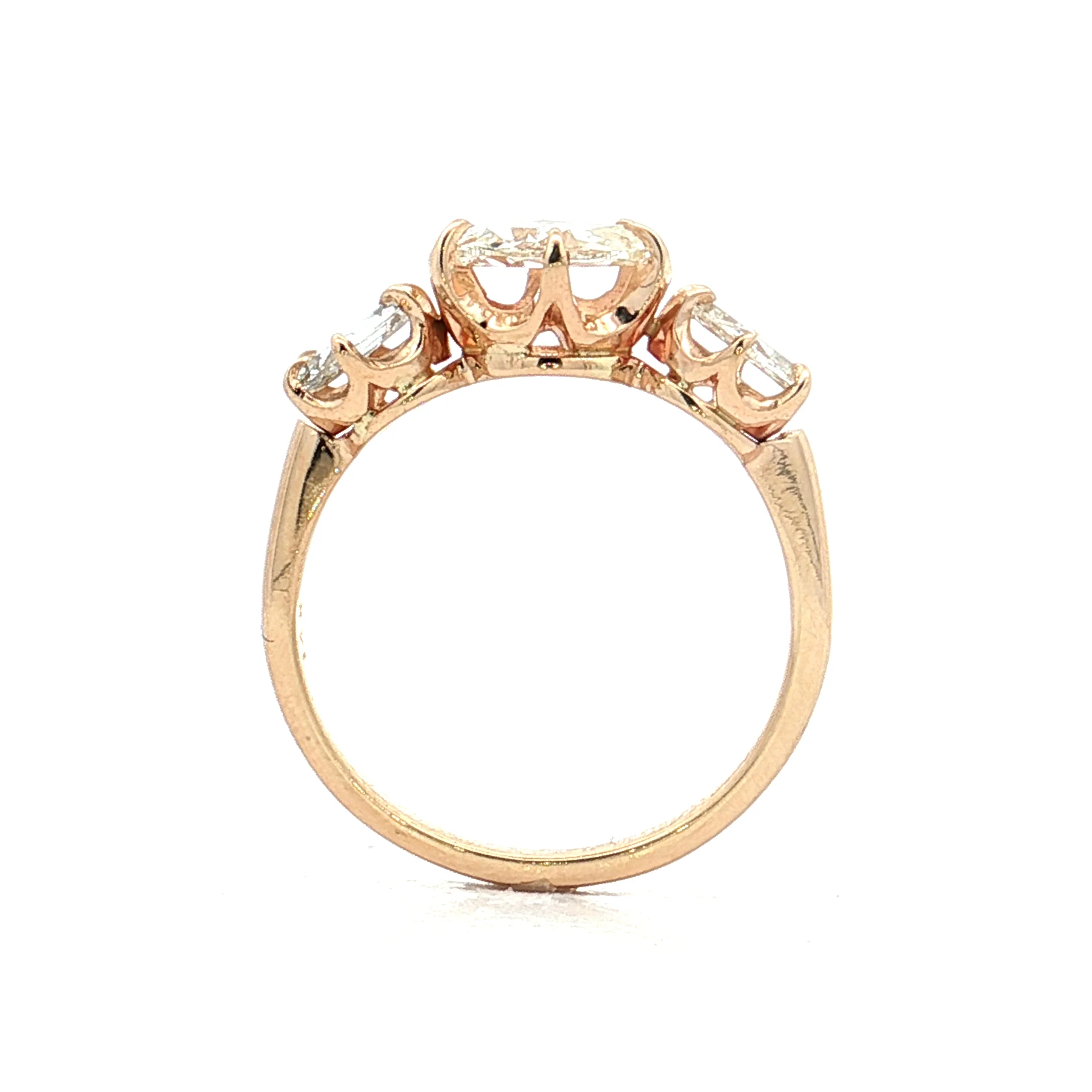 .93 Three Stone Rose Cut Diamond Engagement Ring 14k - Image 4